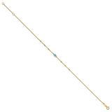 14k Diamond-cut Stations Blue Glass Evil Eye 9in Plus 1in ext. Anklet