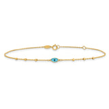 14k Diamond-cut Stations Blue Glass Evil Eye 9in Plus 1in ext. Anklet