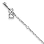 14k White Gold Adj Polished Puffed Heart Key 9in Plus 1in ext. Anklet