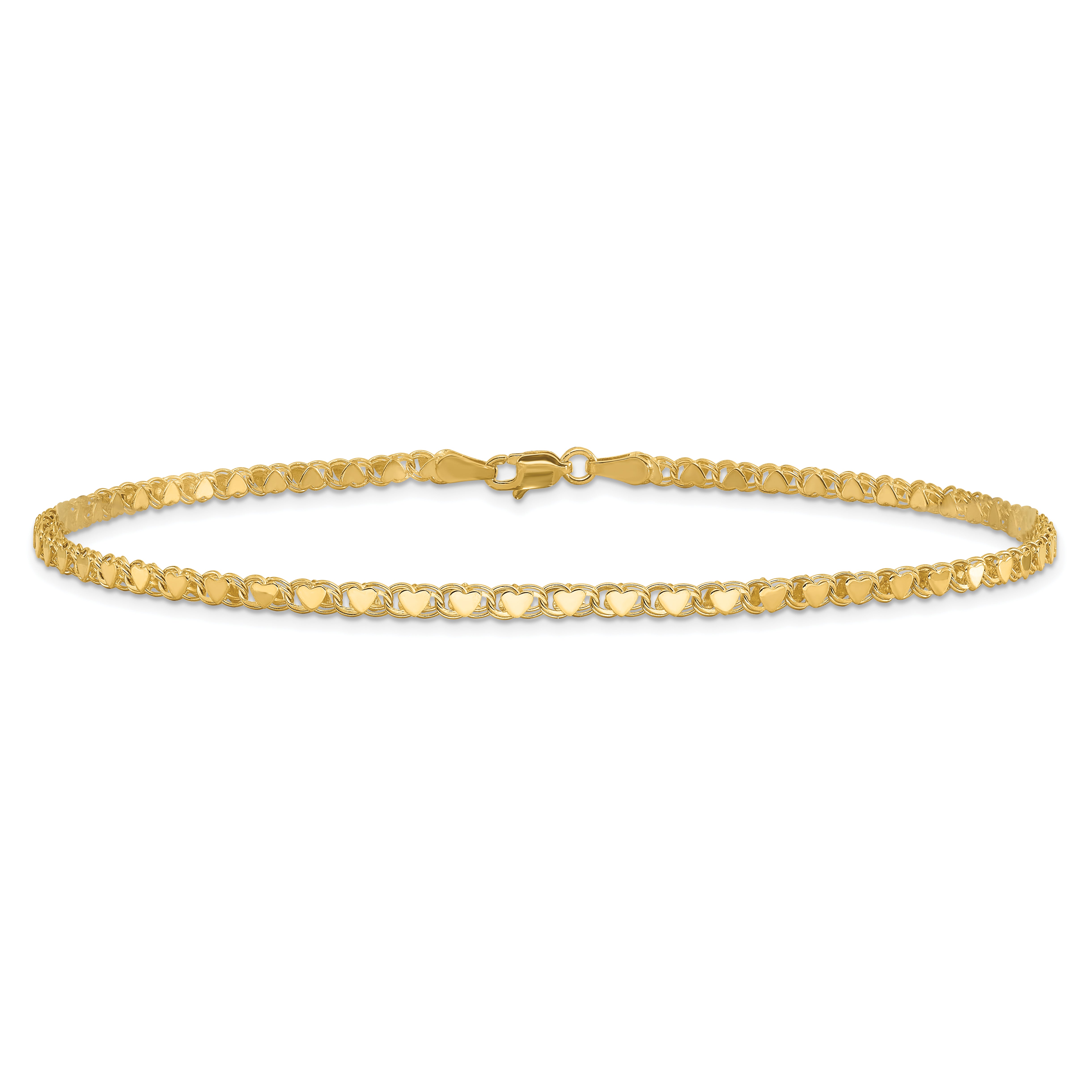 14k Polished Double-Sided Heart 10in Anklet