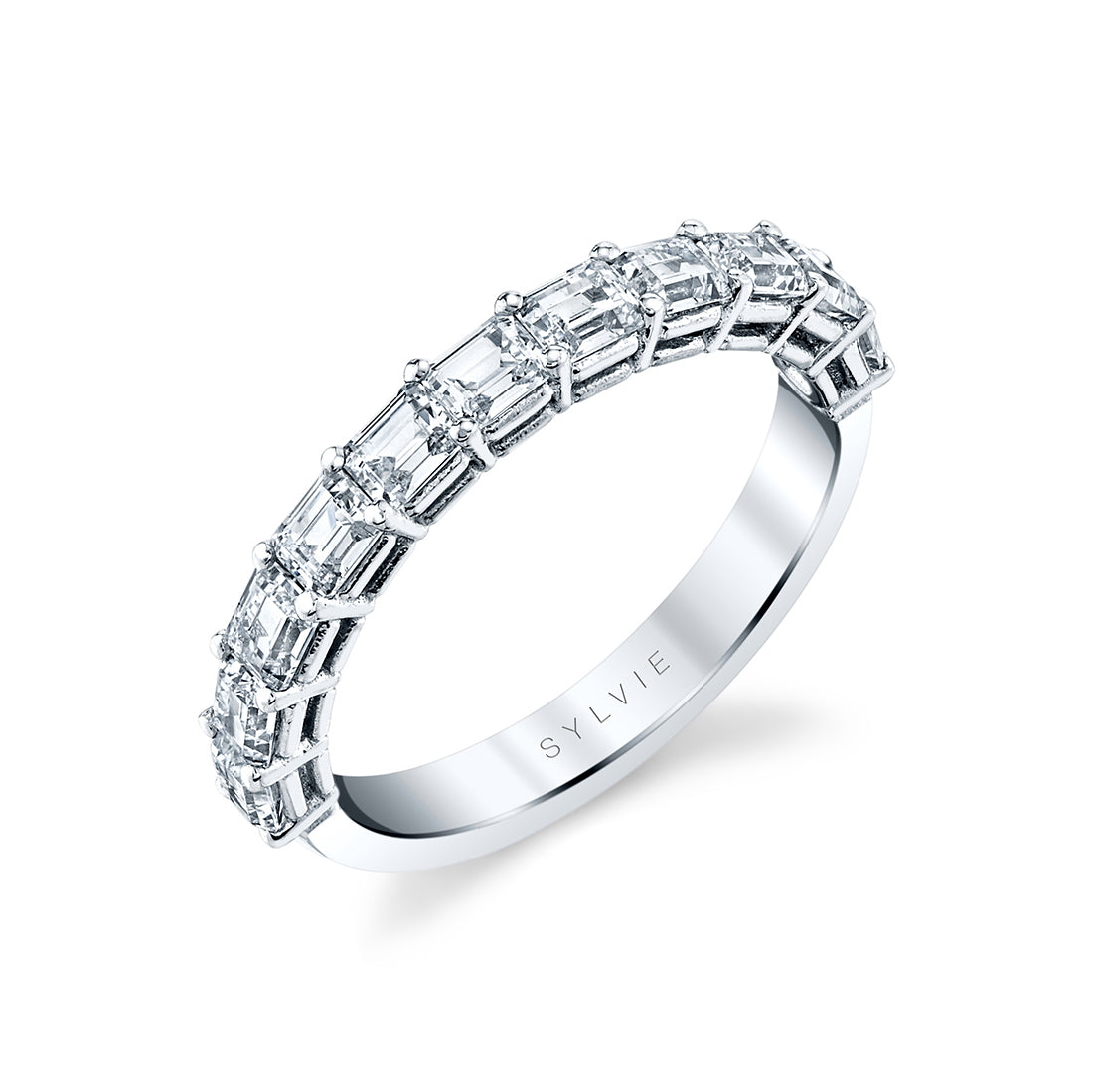 Emerald Shaped East To West Wedding Band - 1.16 CT