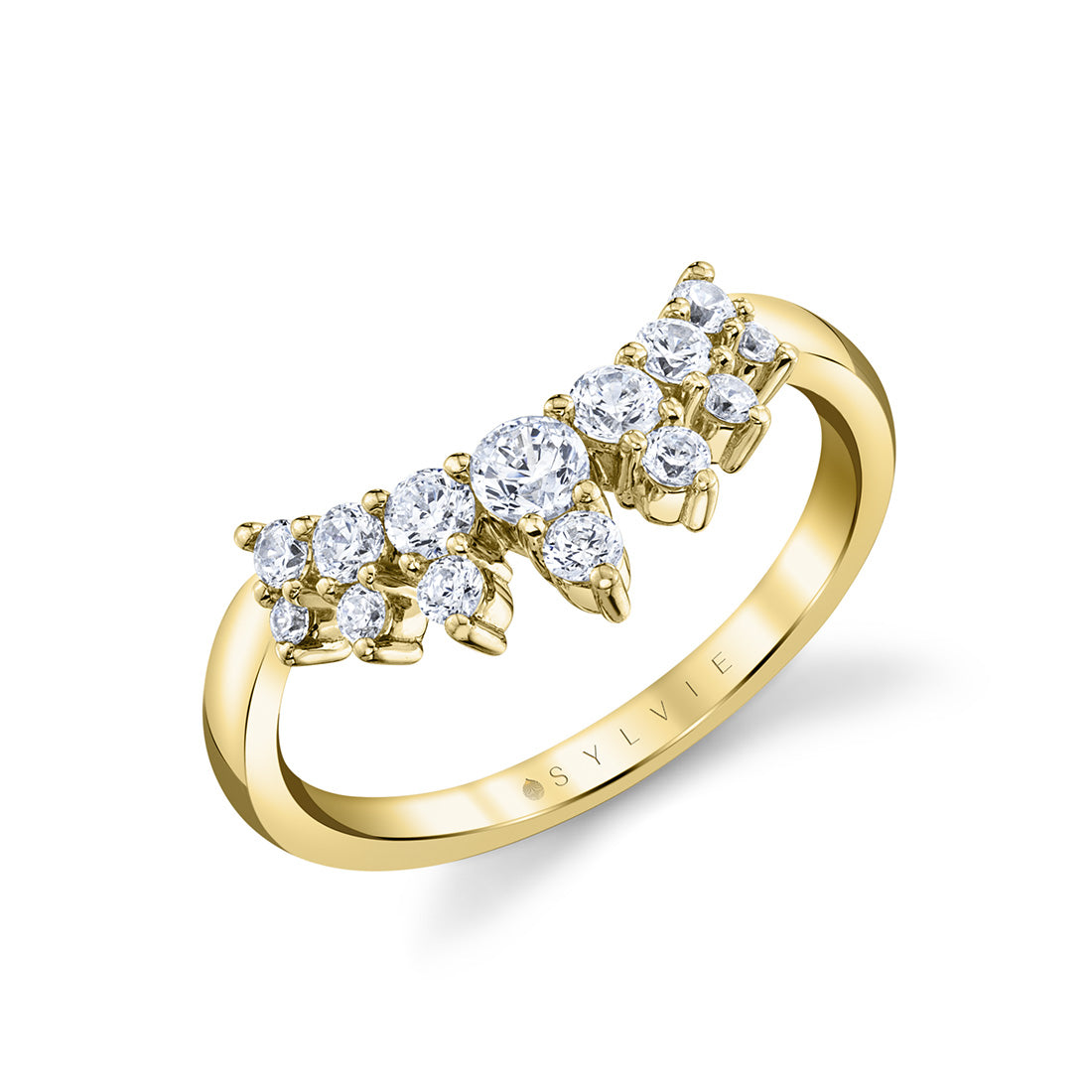 Round Diamond Curved Wedding Band