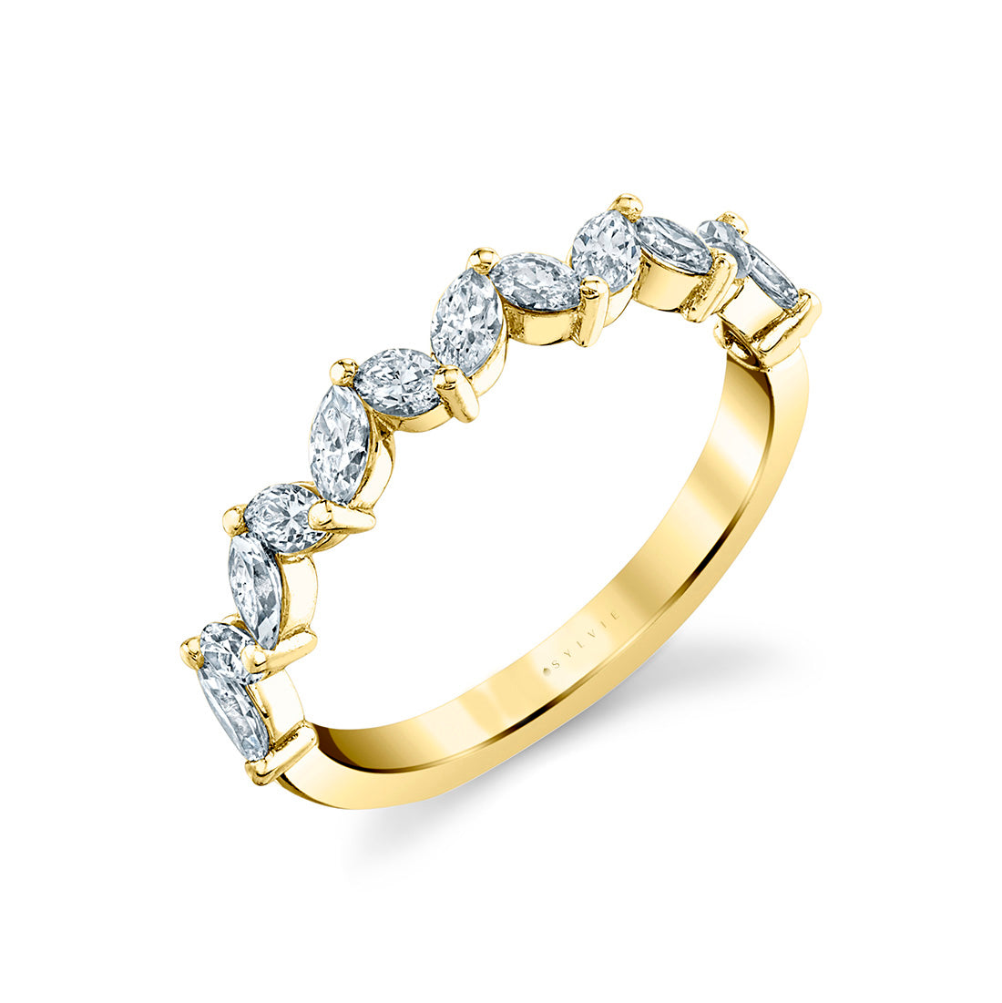 Angled Marquis Cut Diamond Wedding Band