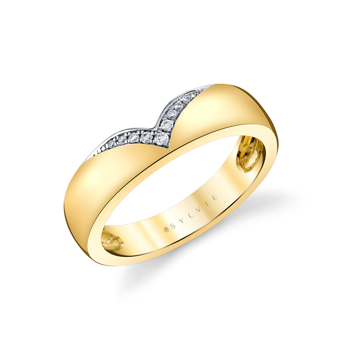 Two Tone Curved Diamond Wedding Ring