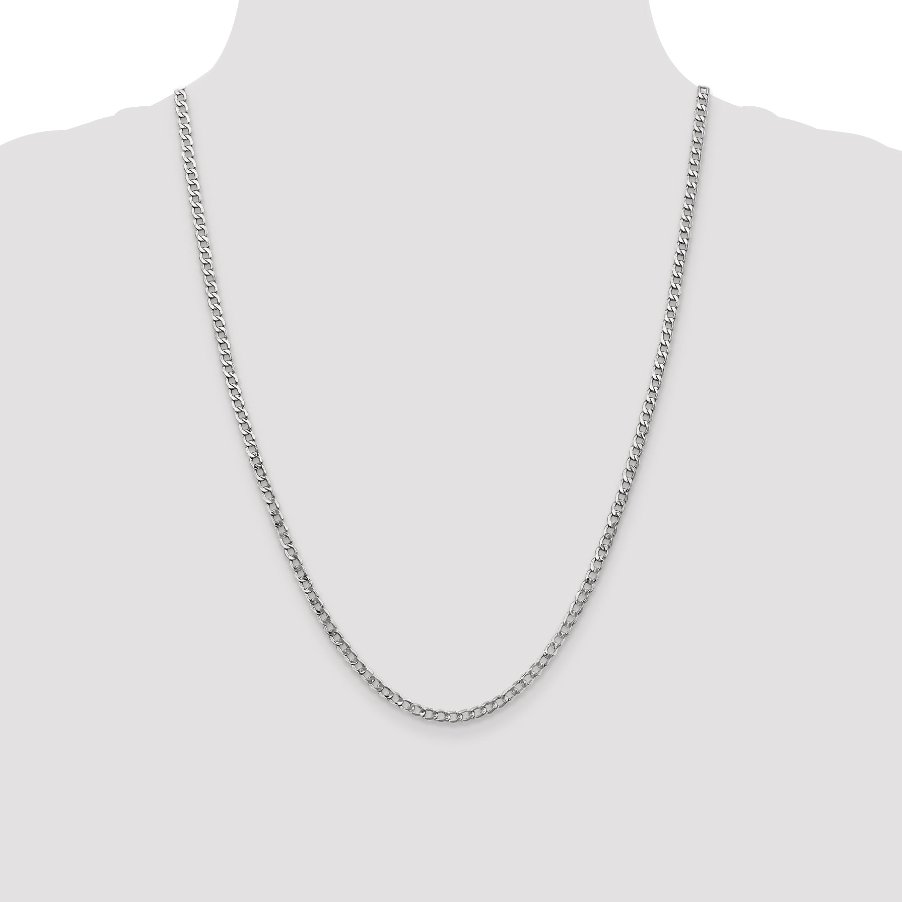 14k White Gold 3.35mm Semi-Solid Curb Chain