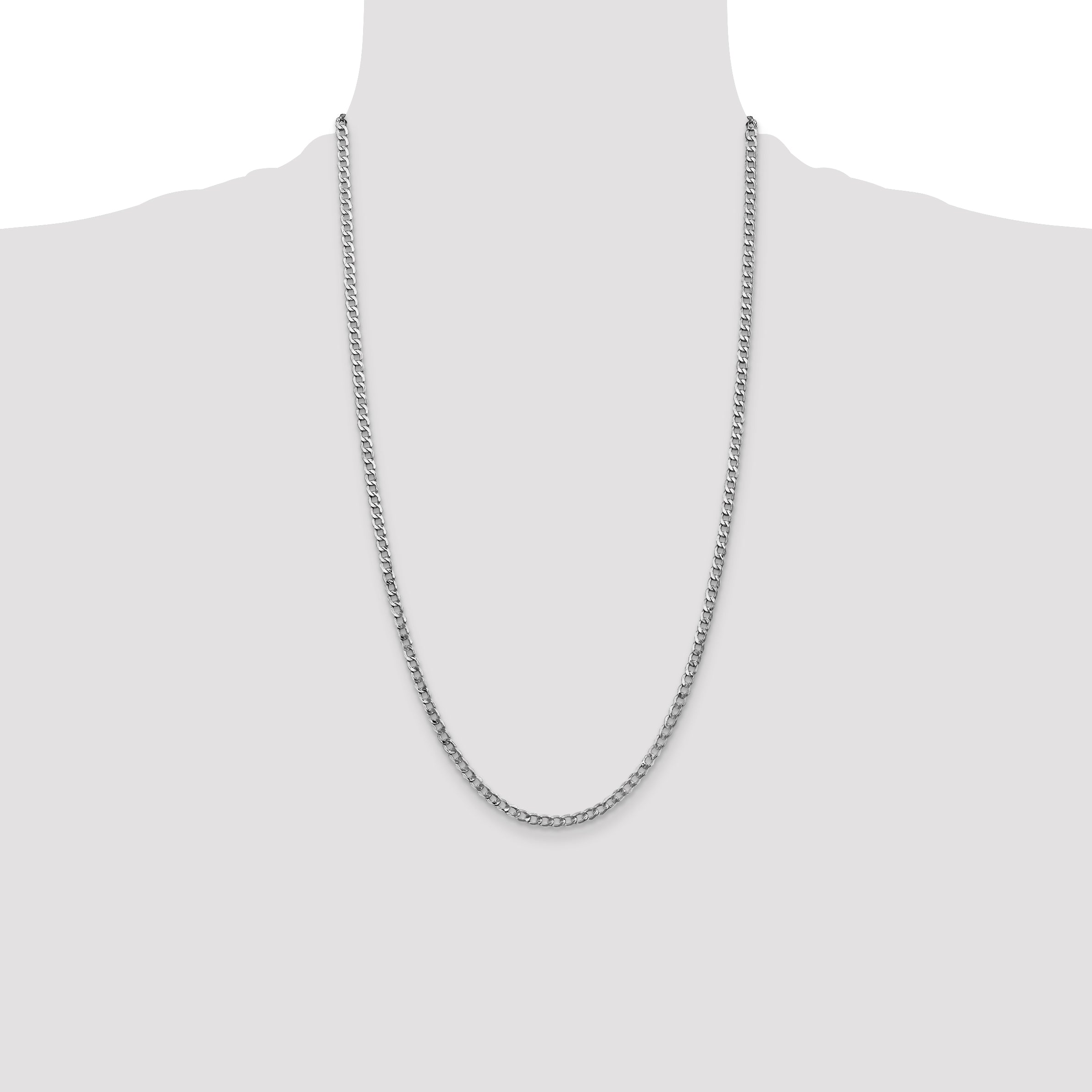 14k White Gold 3.35mm Semi-Solid Curb Chain