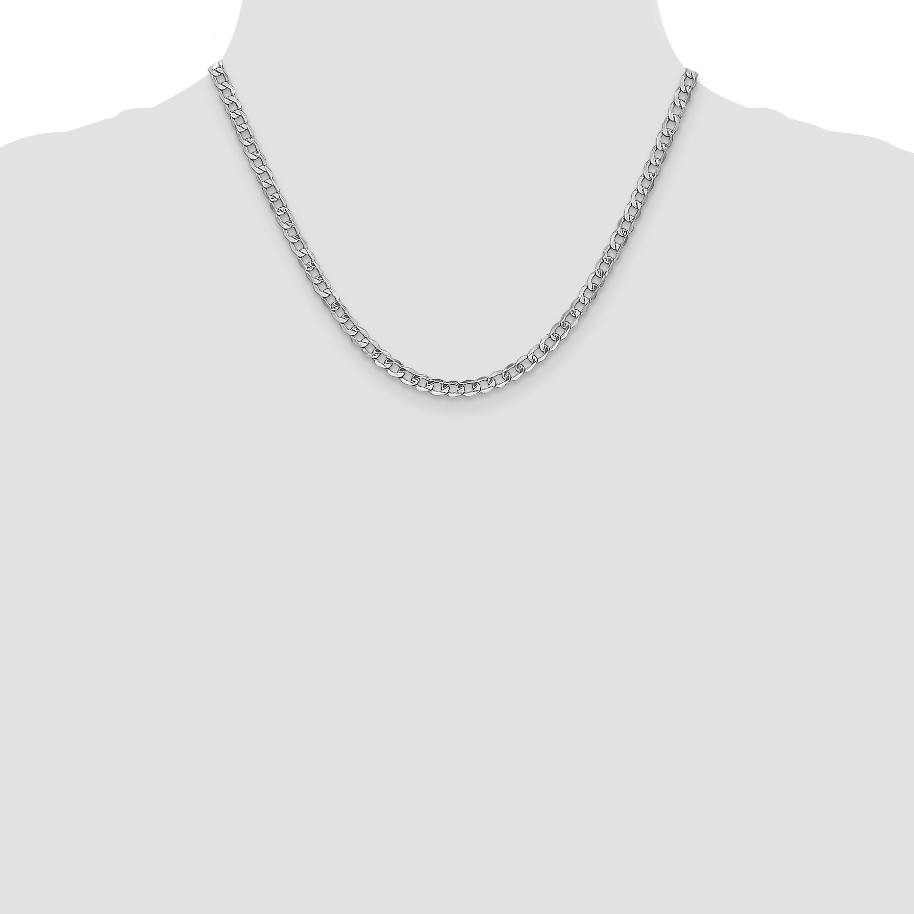 14k White Gold 4.3mm Semi-Solid Curb Chain
