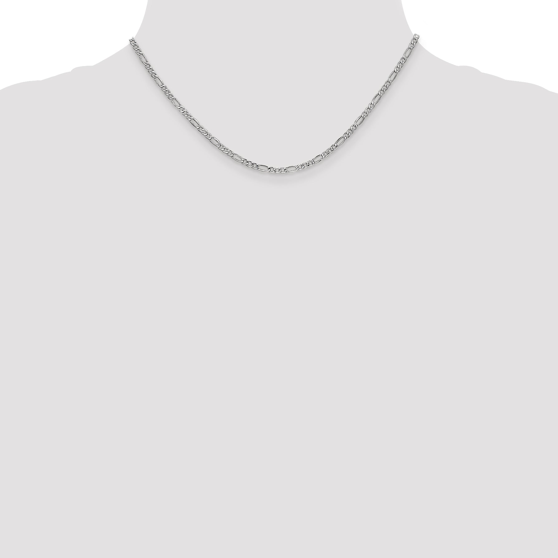 14k White Gold 2.5mm Semi-Solid Figaro Chain