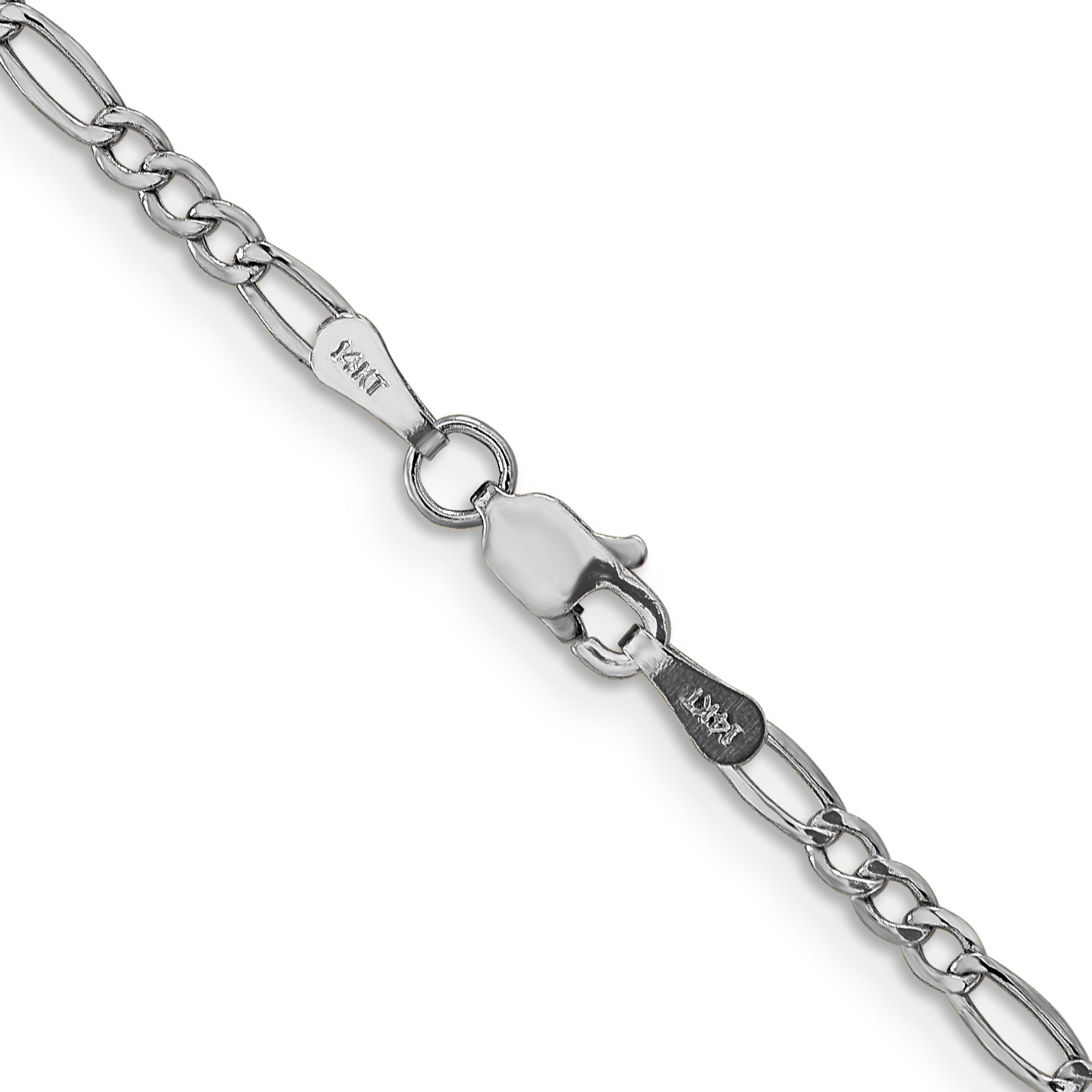 14k White Gold 2.5mm Semi-Solid Figaro Chain
