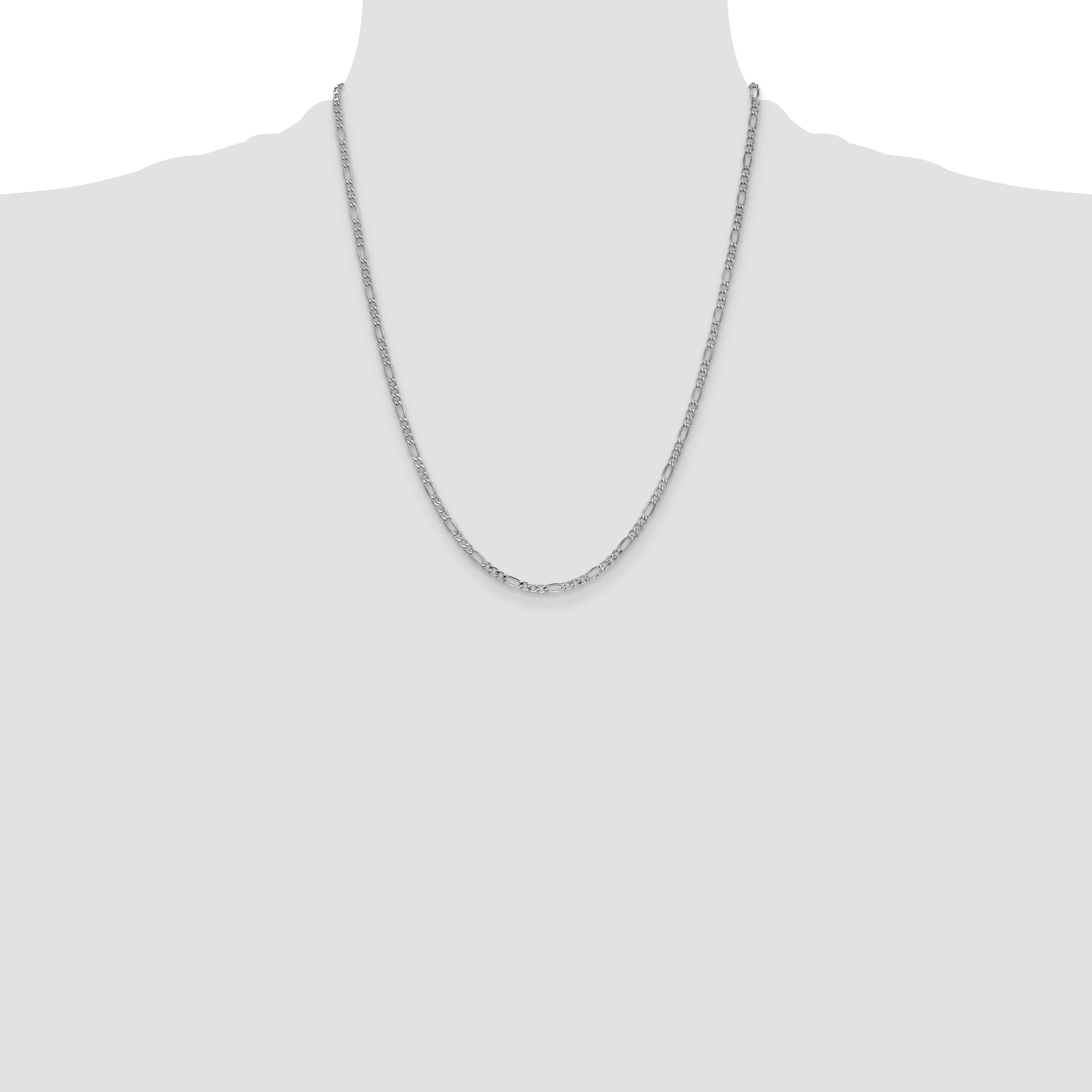14k White Gold 2.5mm Semi-Solid Figaro Chain