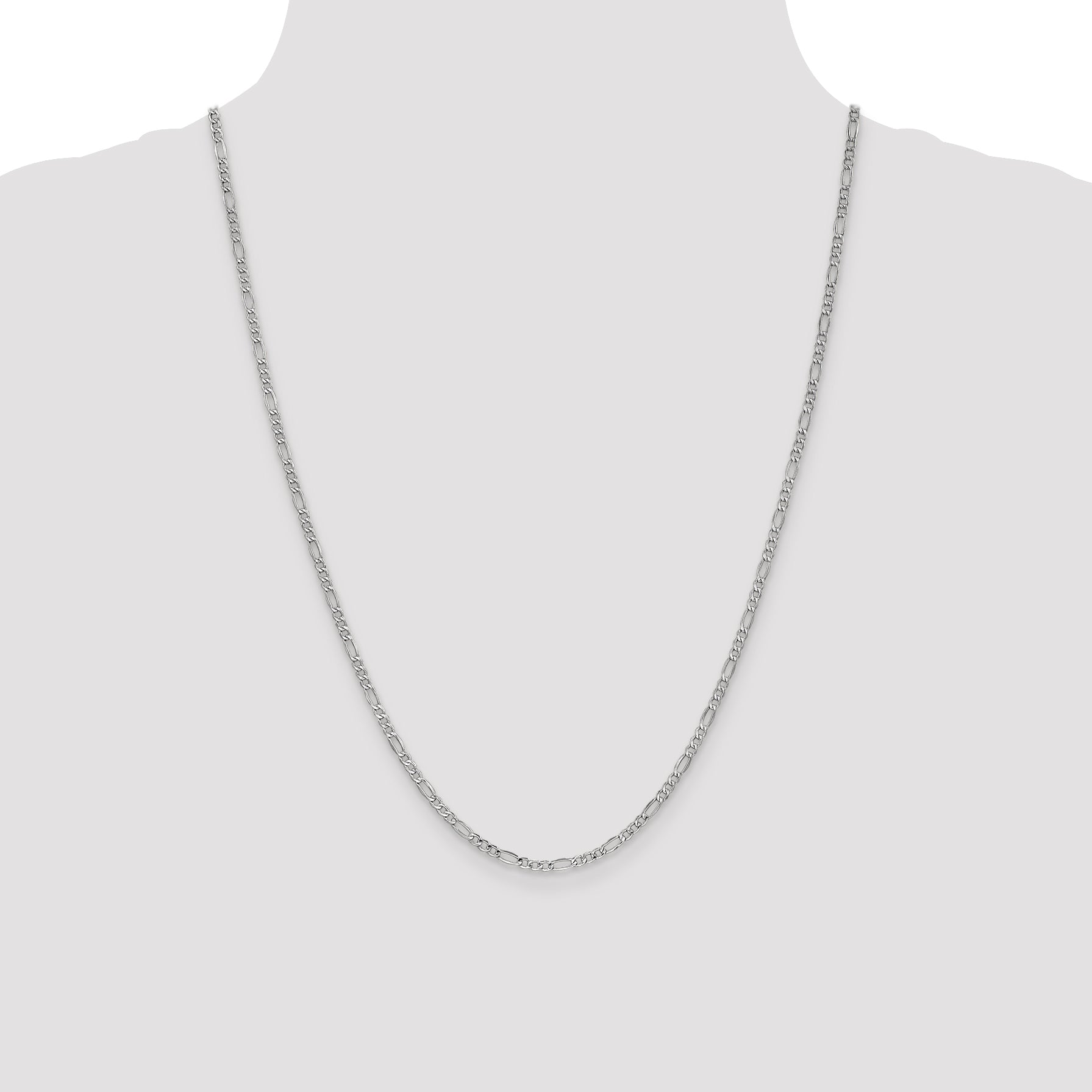 14k White Gold 2.5mm Semi-Solid Figaro Chain