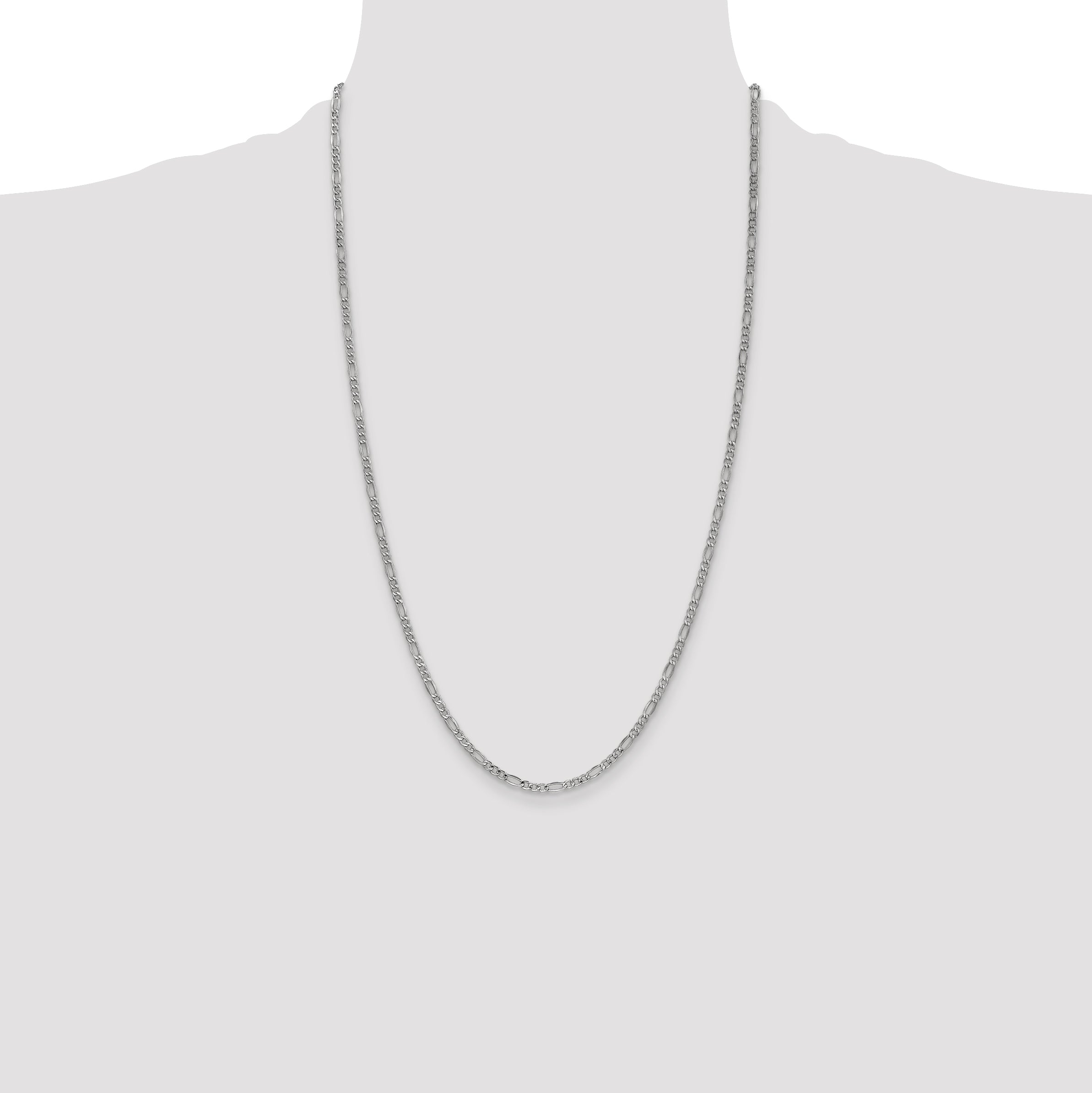 14k White Gold 2.5mm Semi-Solid Figaro Chain