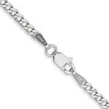 14k White Gold 2.5mm Semi-Solid Curb Chain