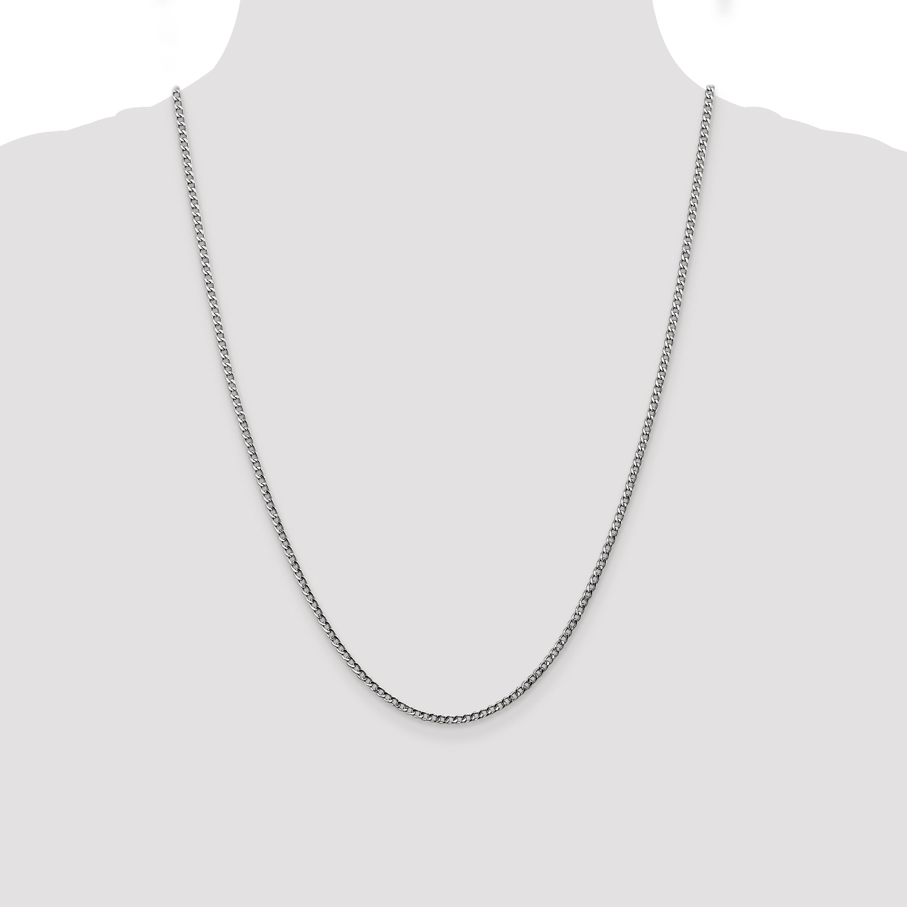 14k White Gold 2.5mm Semi-Solid Curb Chain
