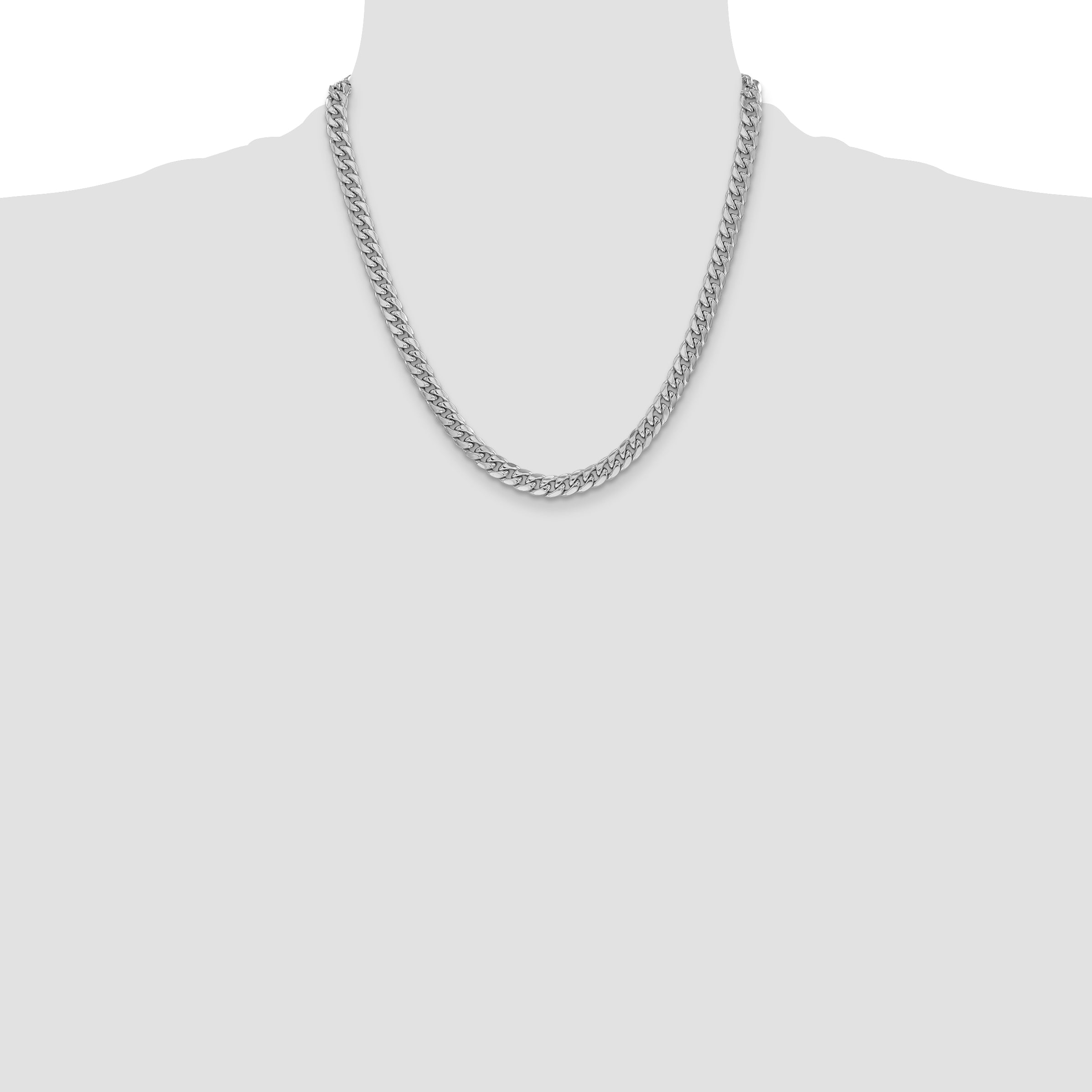 14k White Gold 6mm Semi-Solid Miami Cuban Chain