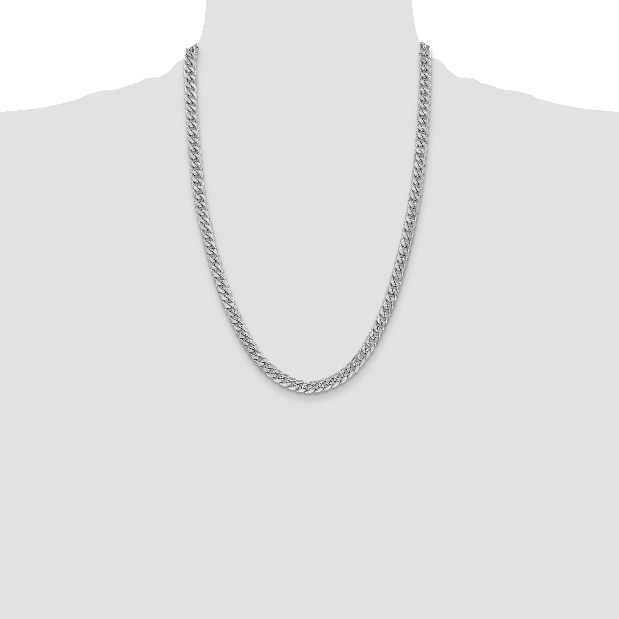 14k White Gold 6mm Semi-Solid Miami Cuban Chain