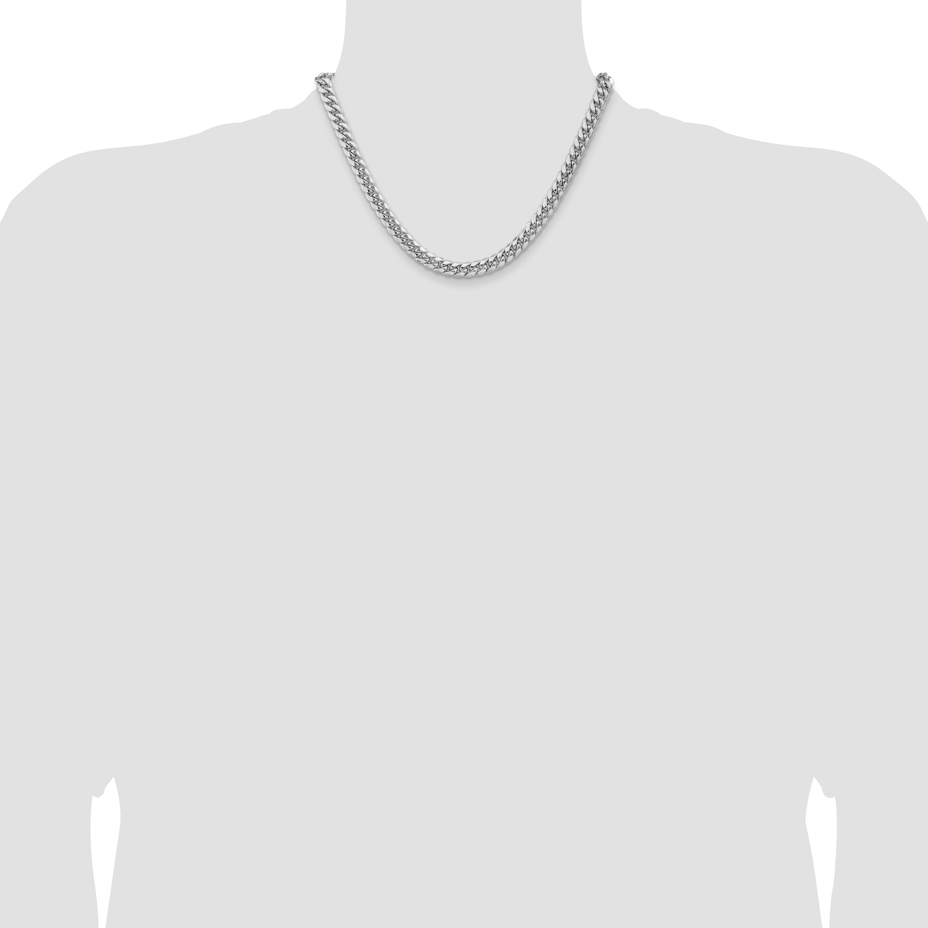 14k White Gold 7.3mm Semi-Solid Miami Cuban Chain