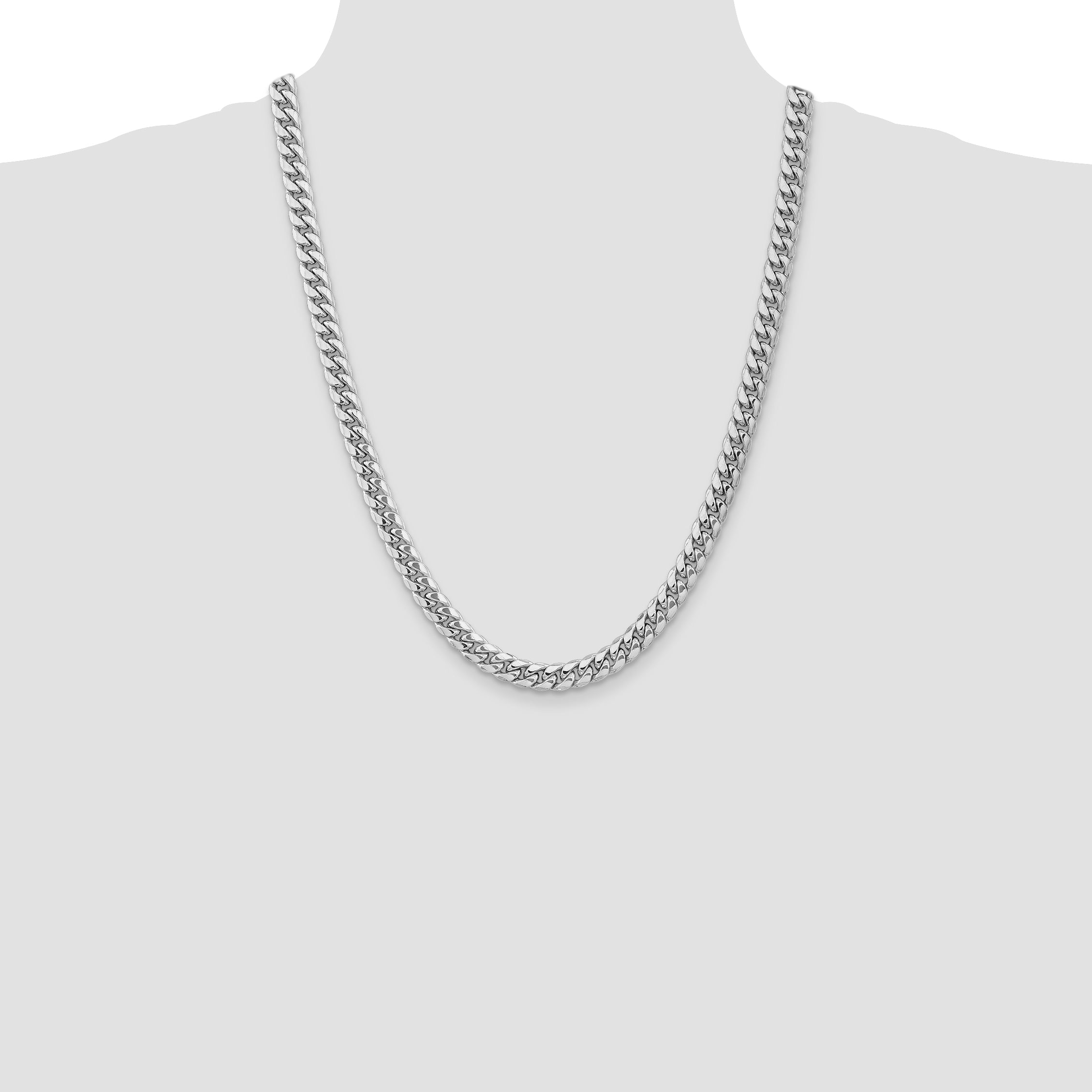 14k White Gold 7.3mm Semi-Solid Miami Cuban Chain