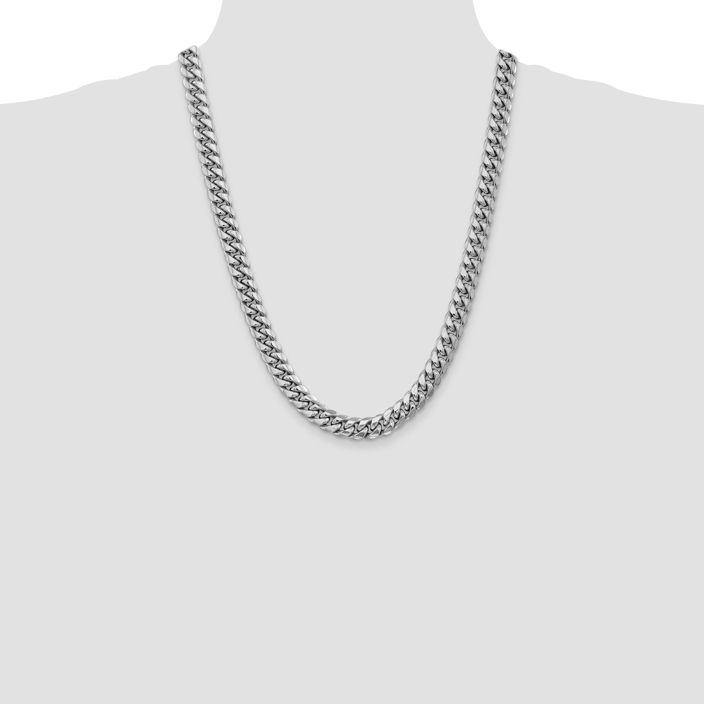 14k White Gold 9.3mm Semi-Solid Miami Cuban Chain