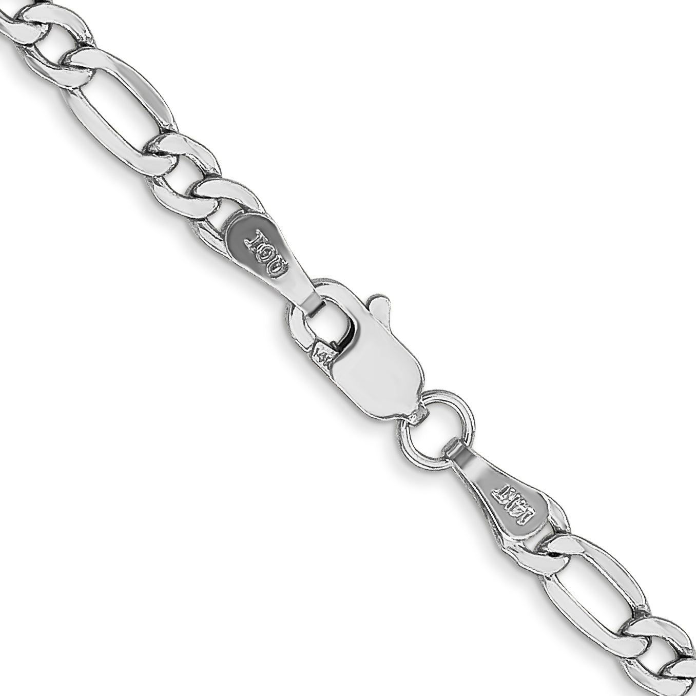 14k White Gold 3.5mm Semi-Solid Figaro Chain