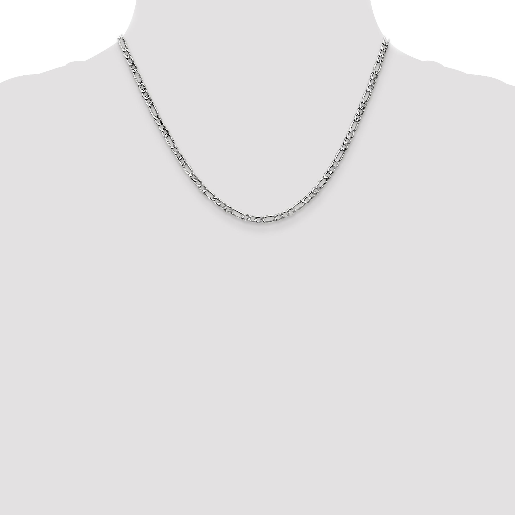 14k White Gold 3.5mm Semi-Solid Figaro Chain
