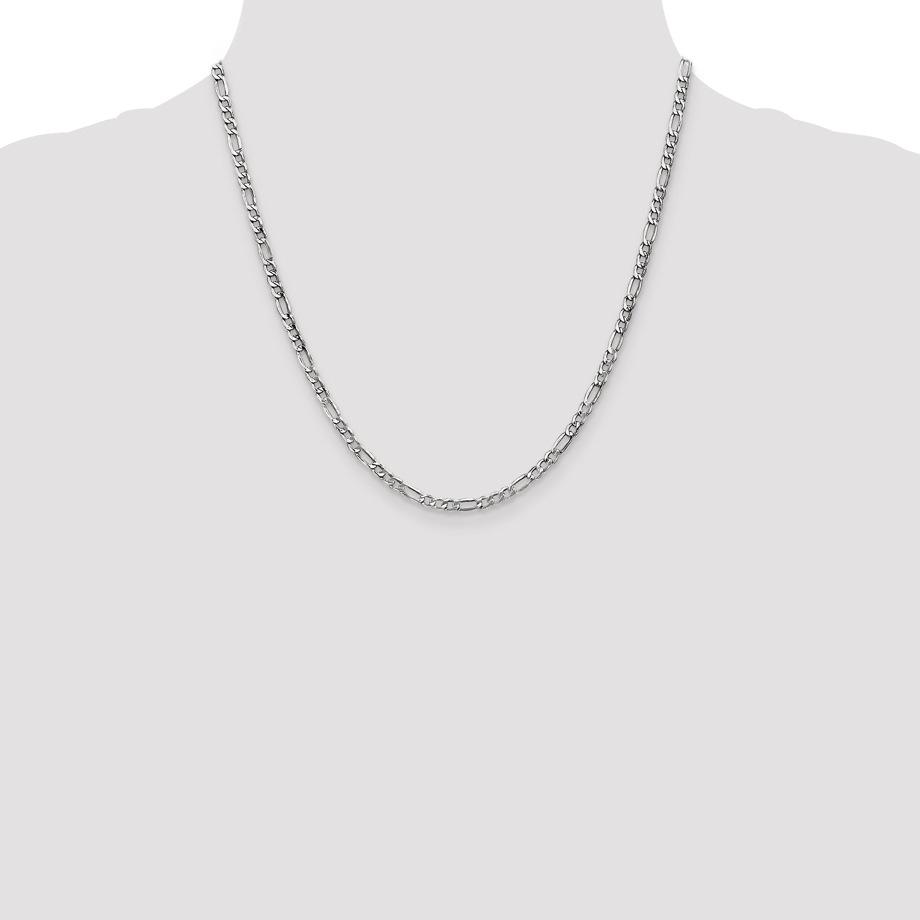 14k White Gold 3.5mm Semi-Solid Figaro Chain