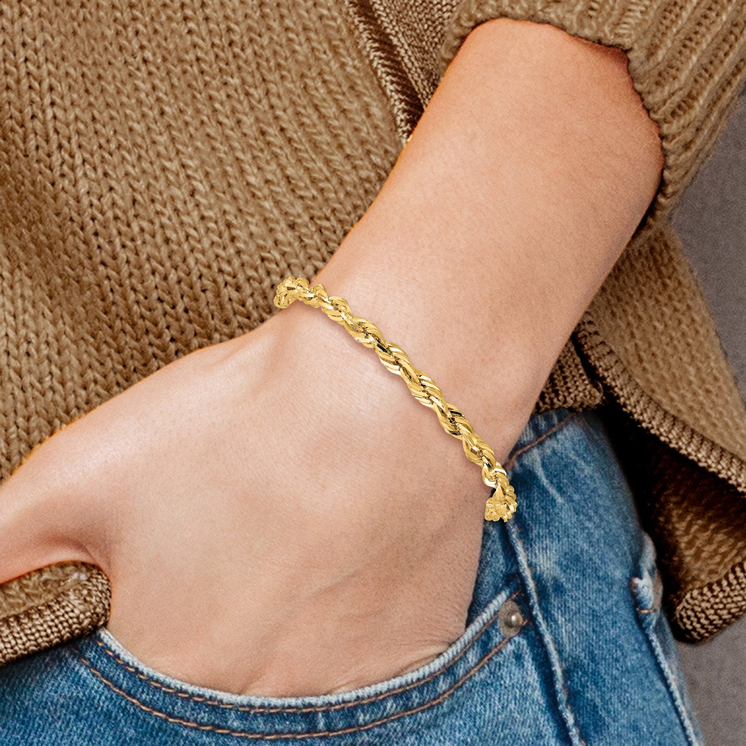 14ky 4.25mm Semi-Solid Rope Chain