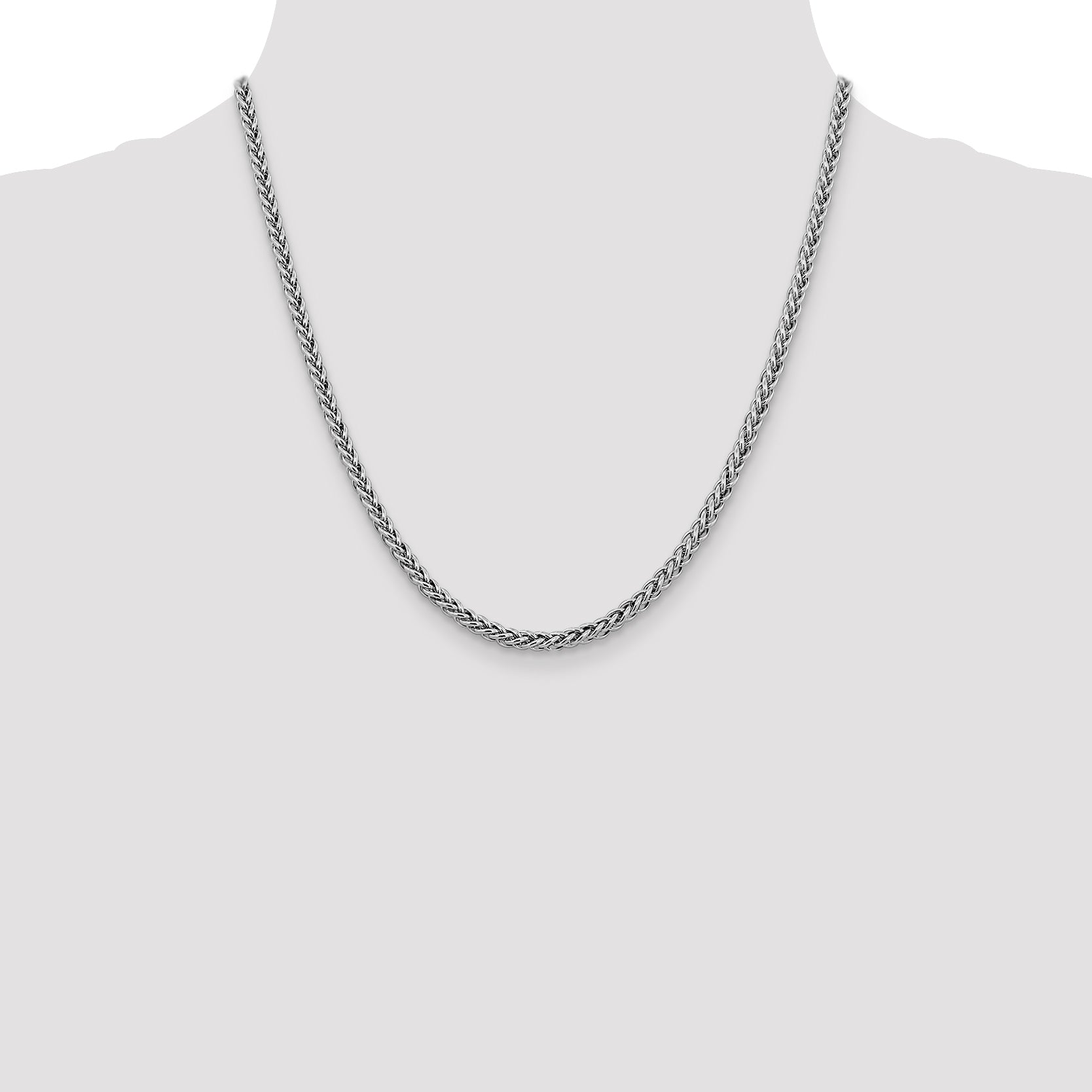 14k White Gold 3.5mm Semi-solid 3-Wire Wheat Chain