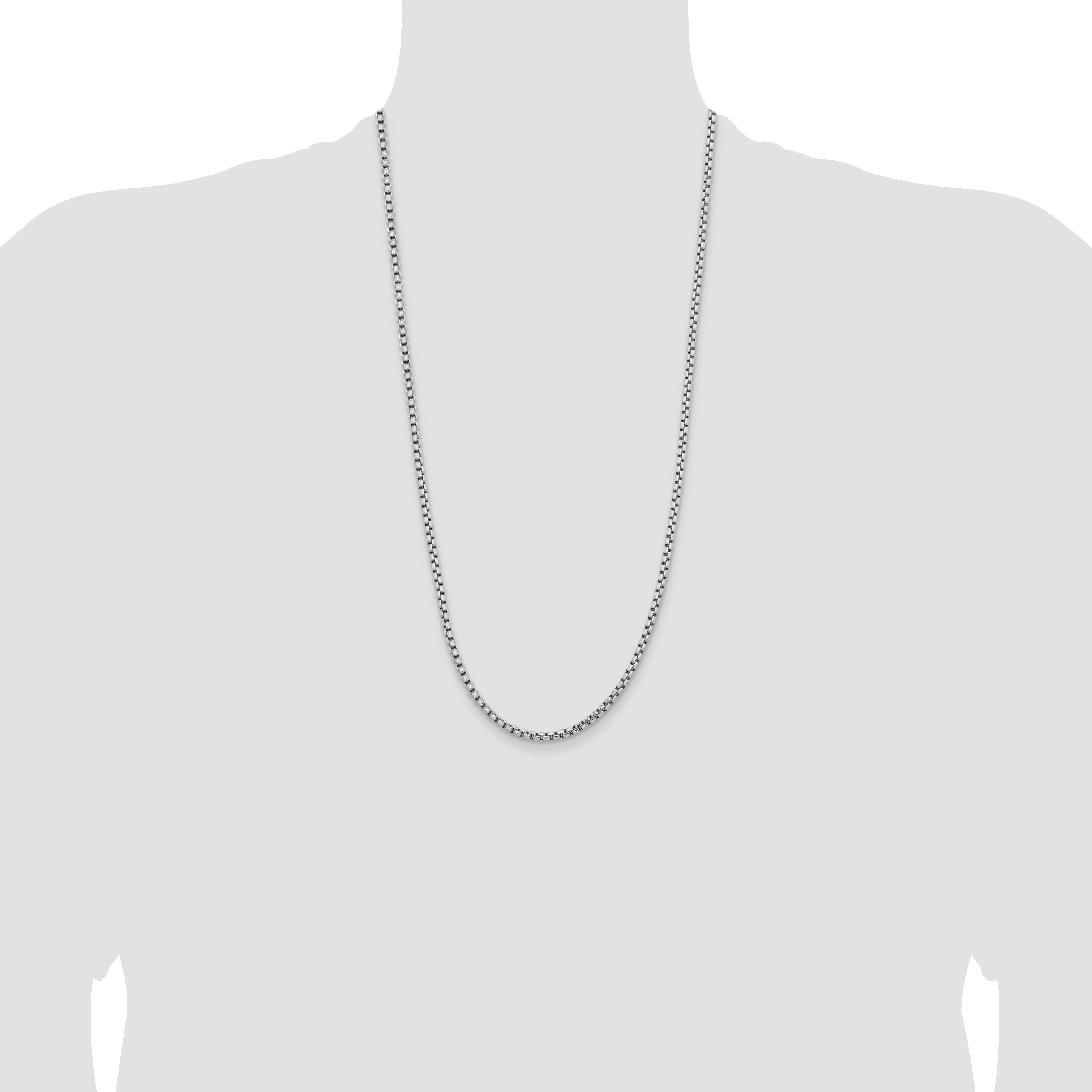 14k White Gold 3.6mm Semi-Solid Round Box Chain