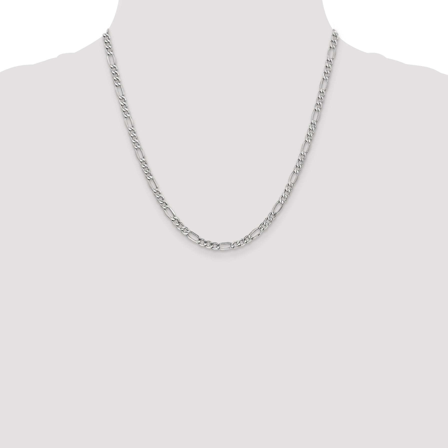 14k White Gold 4.4mm Semi-Solid Figaro Chain