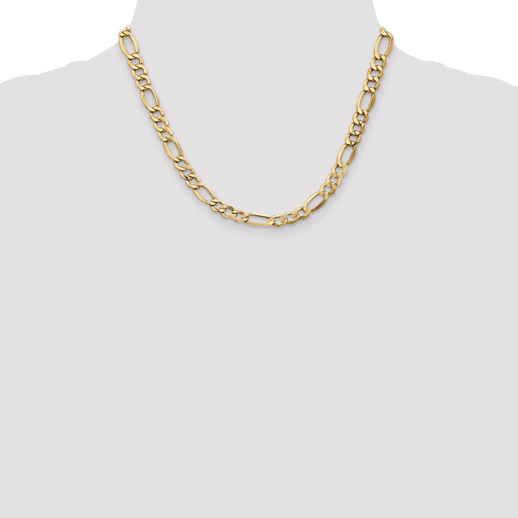 14k 7.3mm Semi-Solid Figaro Chain