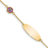 14K Childrens Enamel Flower w/.5in ext. ID Bracelet