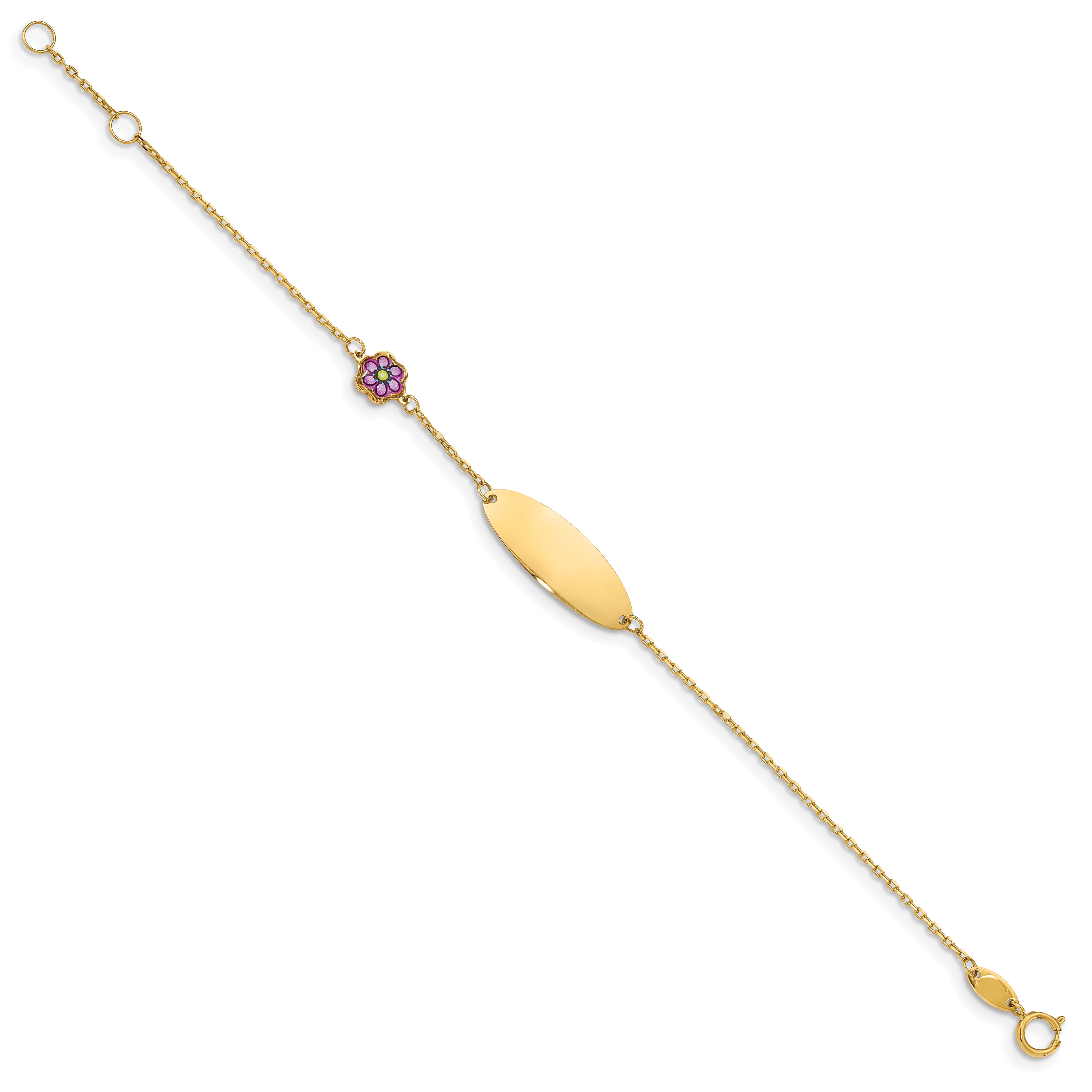 14K Childrens Enamel Flower w/.5in ext. ID Bracelet