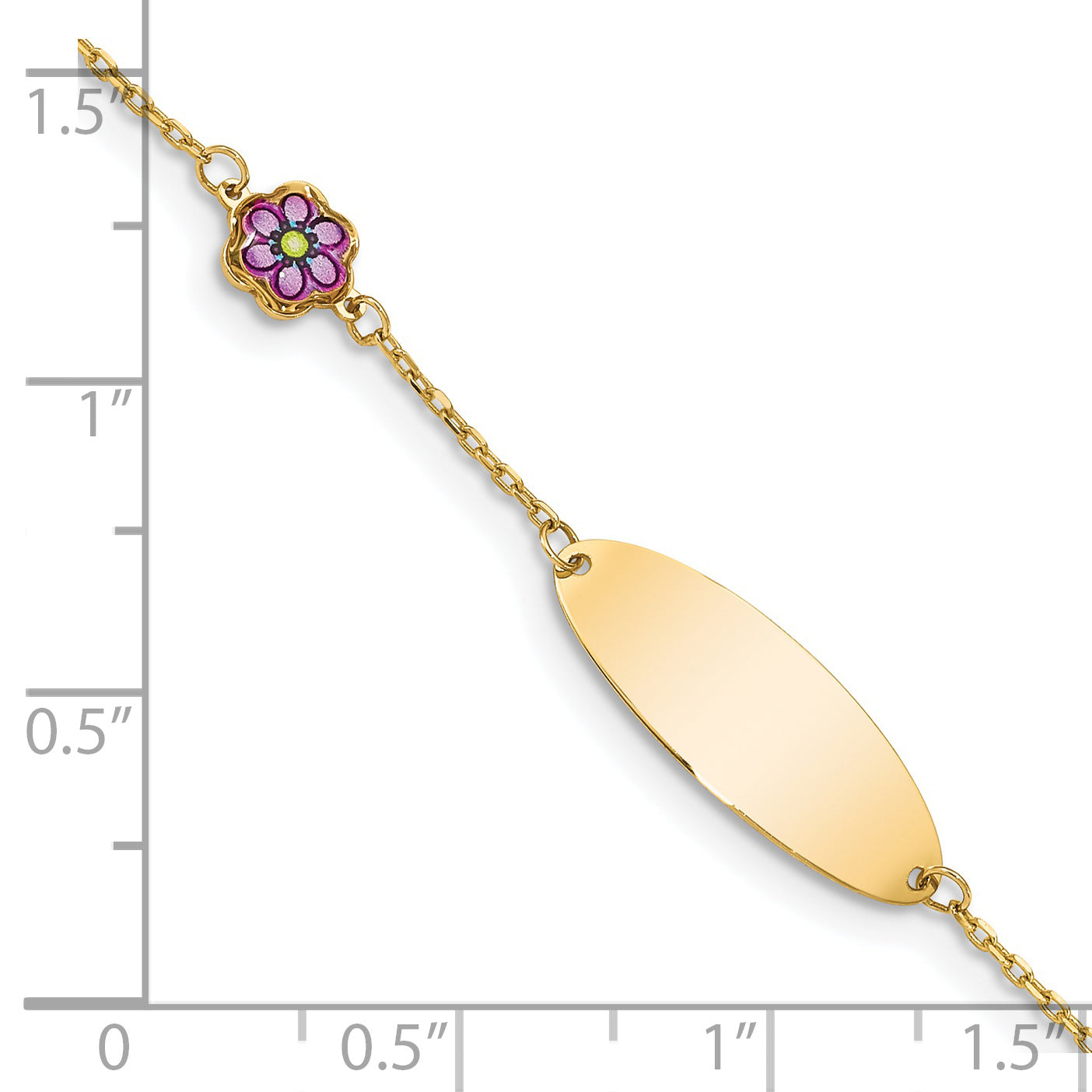 14K Childrens Enamel Flower w/.5in ext. ID Bracelet