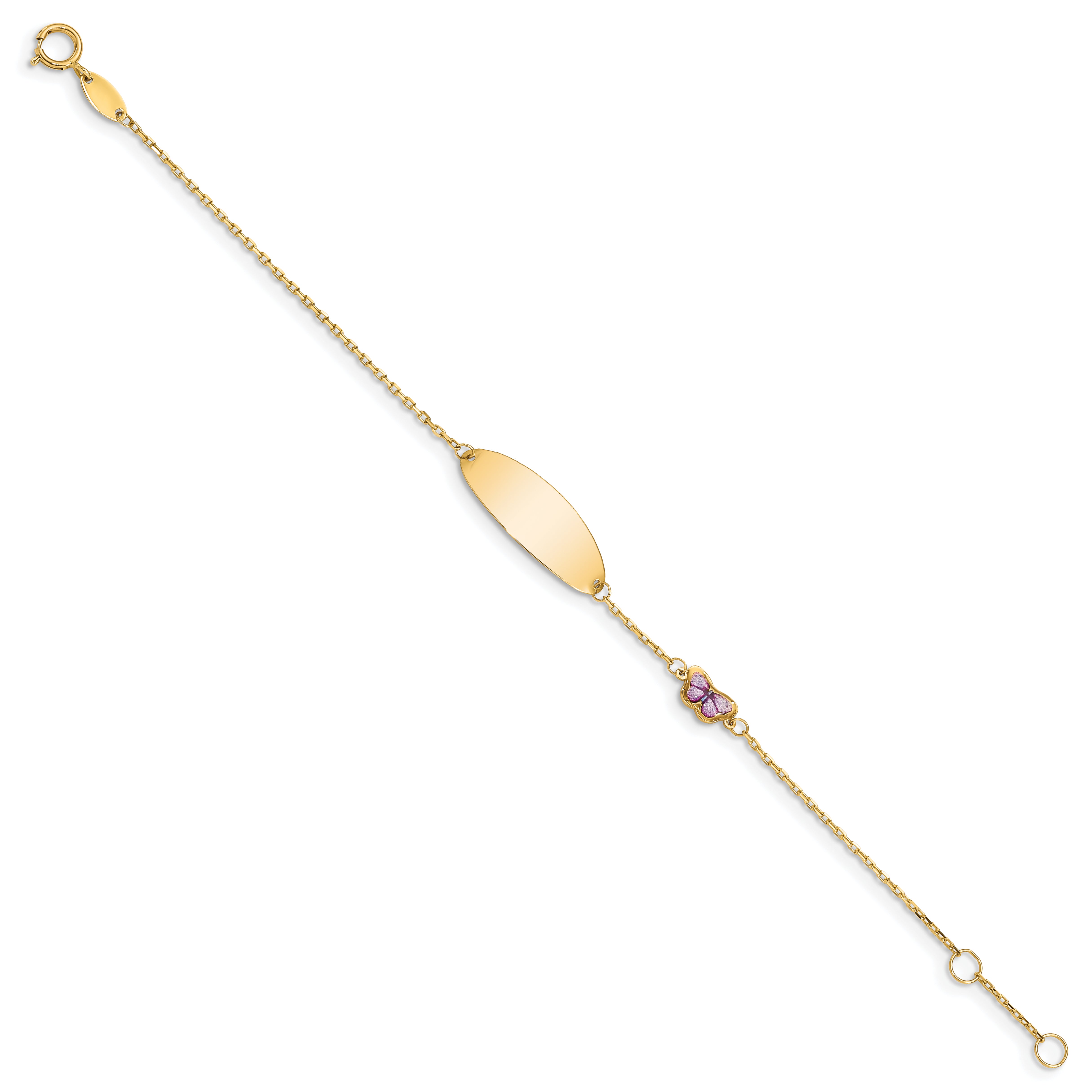 14K Childrens Enamel Butterfly w/.5in ext. ID Bracelet