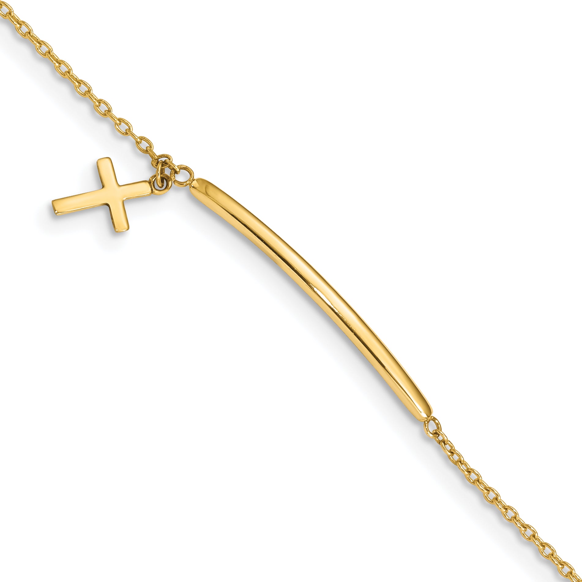 14K Childrens Polished Dangle Cross w/.5in ext. Bracelet