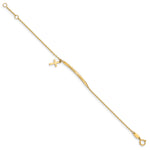 14K Childrens Polished Dangle Cross w/.5in ext. Bracelet