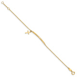 14K Childrens Polished Dangle Cross w/.5in ext. Bracelet