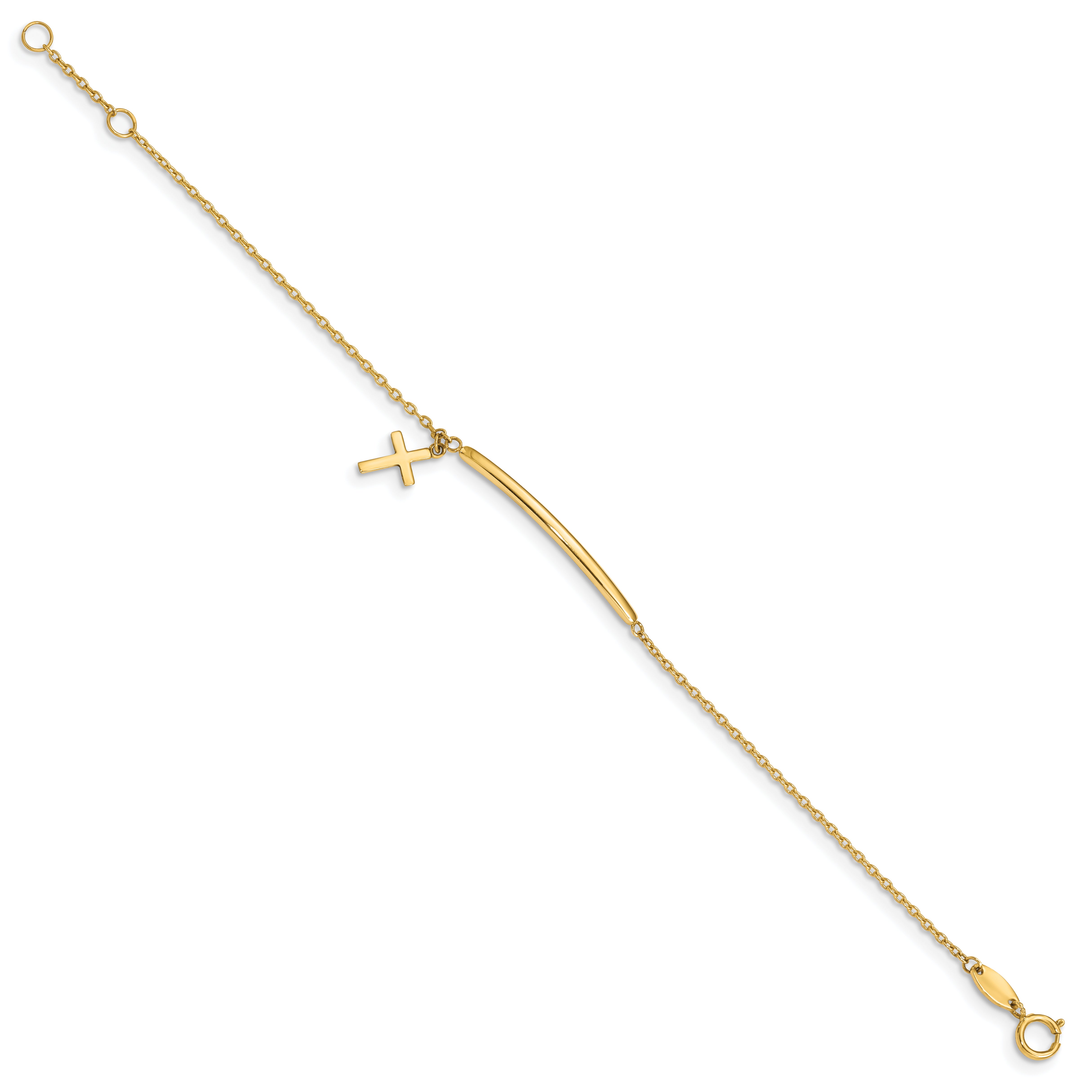 14K Childrens Polished Dangle Cross w/.5in ext. Bracelet