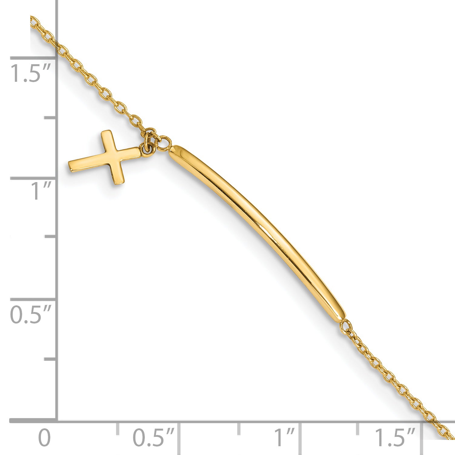 14K Childrens Polished Dangle Cross w/.5in ext. Bracelet