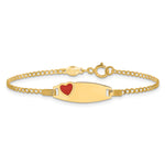 14k Polished Kids ID with Red Enameled Heart 5.5in Bracelet