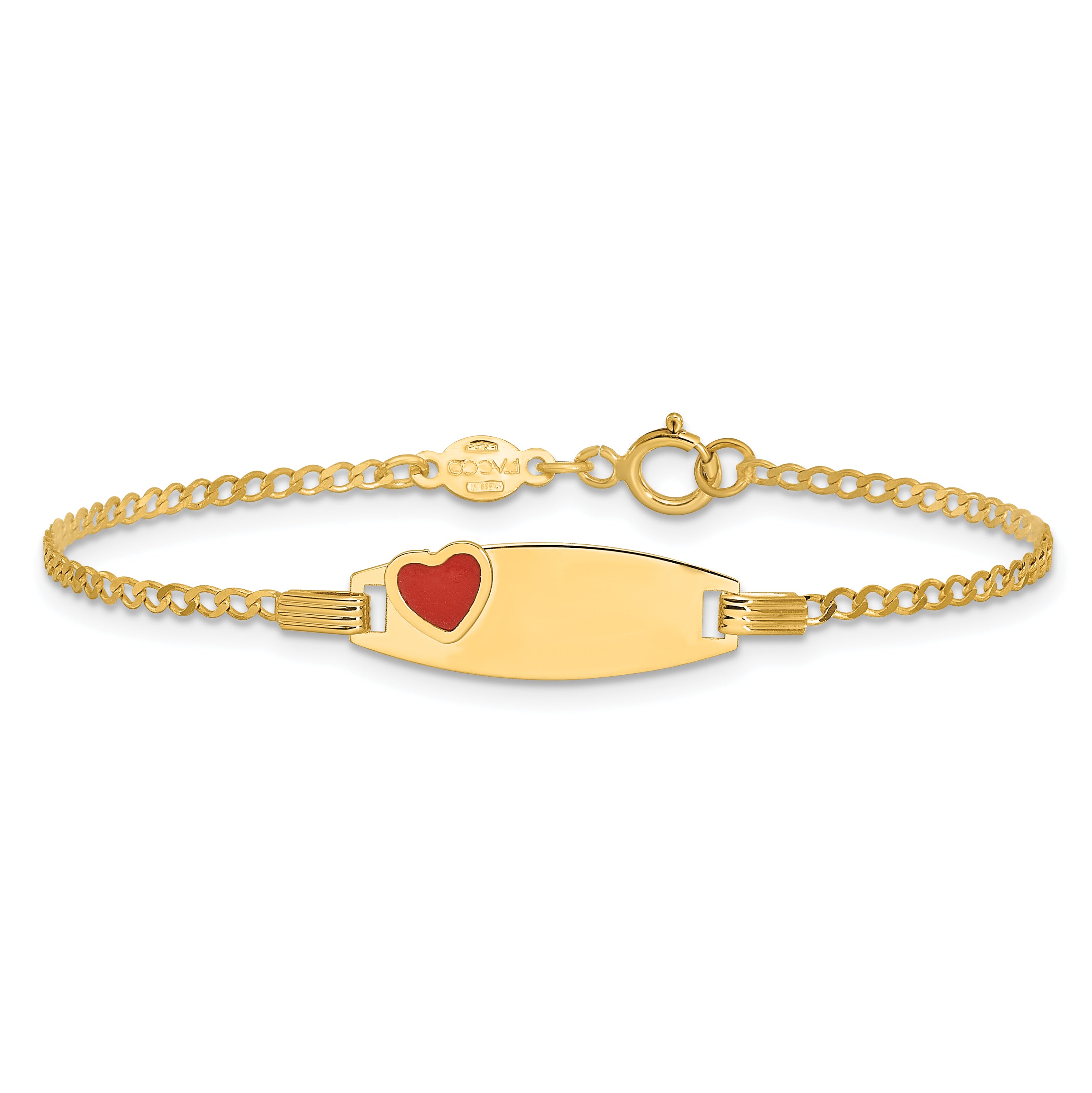 14k Polished Kids ID with Red Enameled Heart 5.5in Bracelet
