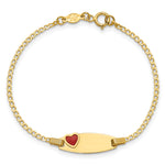 14k Polished Kids ID with Red Enameled Heart 5.5in Bracelet