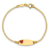14k Polished Kids ID with Red Enameled Heart 5.5in Bracelet