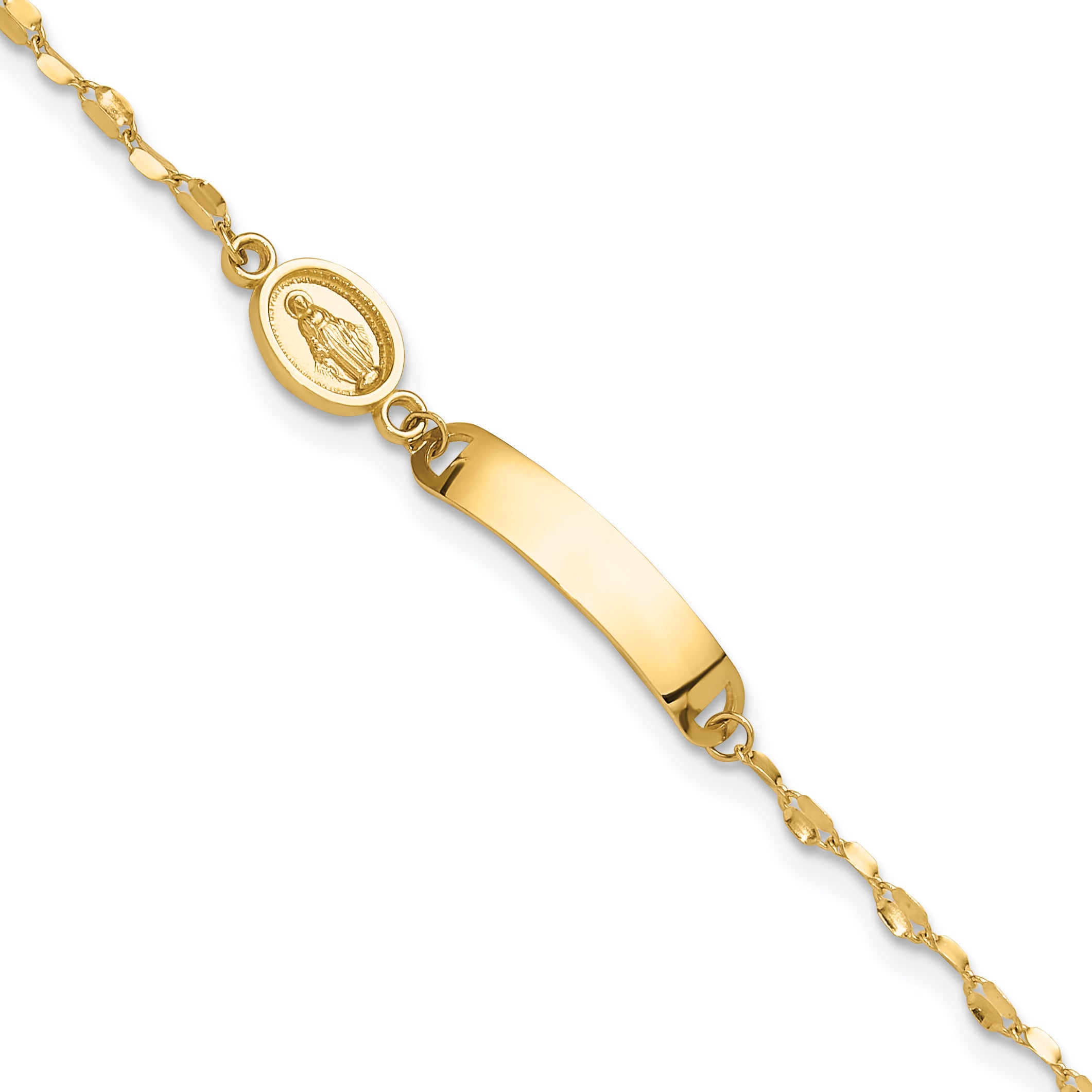 14K Polished Miraculous Medal Childrens ID Bracelet