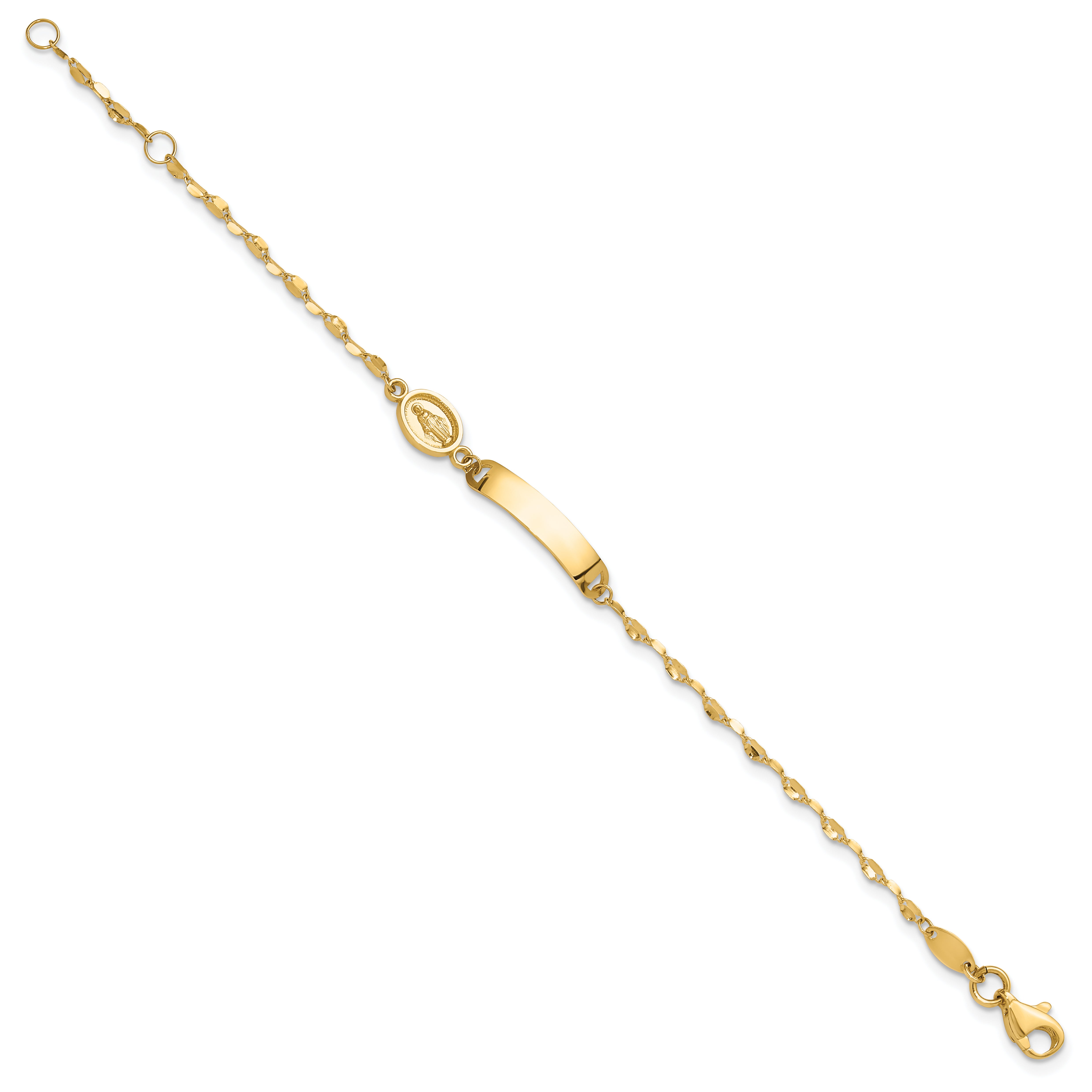 14K Polished Miraculous Medal Childrens ID Bracelet