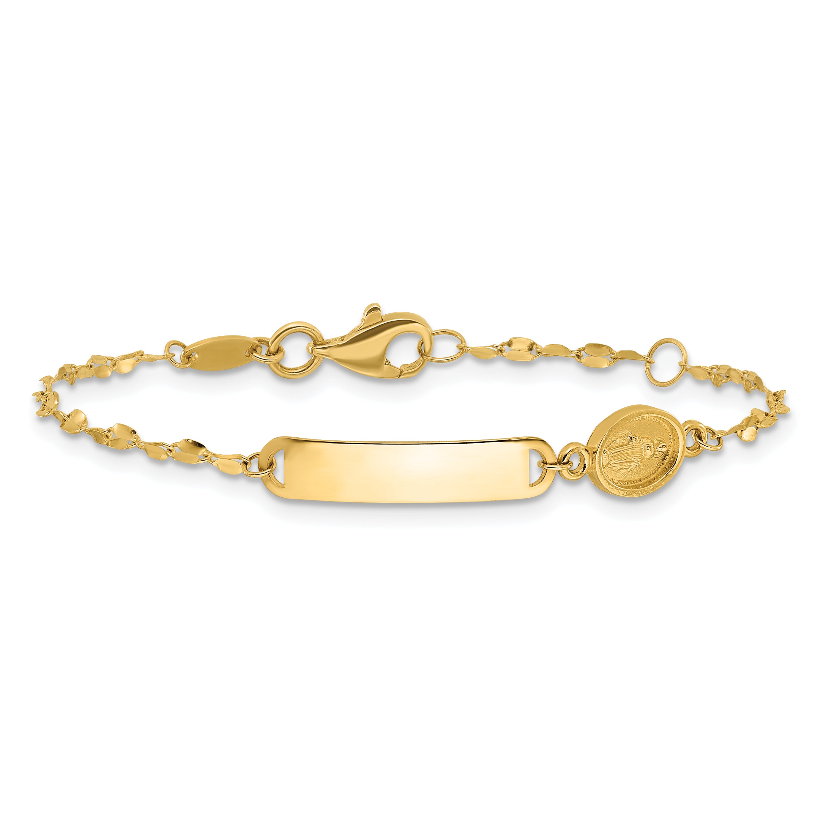 14K Polished Miraculous Medal Childrens ID Bracelet