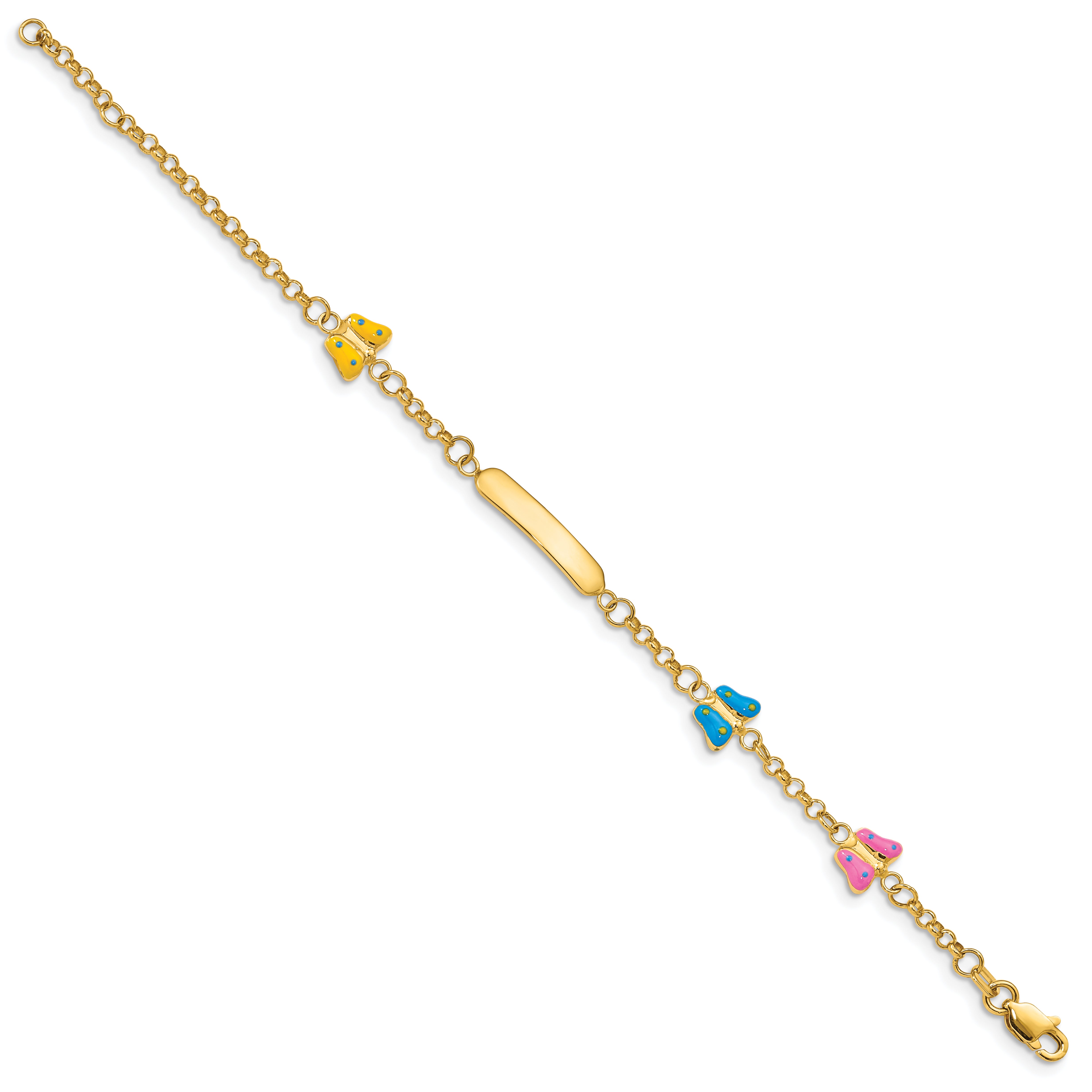 14k Childrens Enameled Butterflies w/.5in ext. ID Bracelet