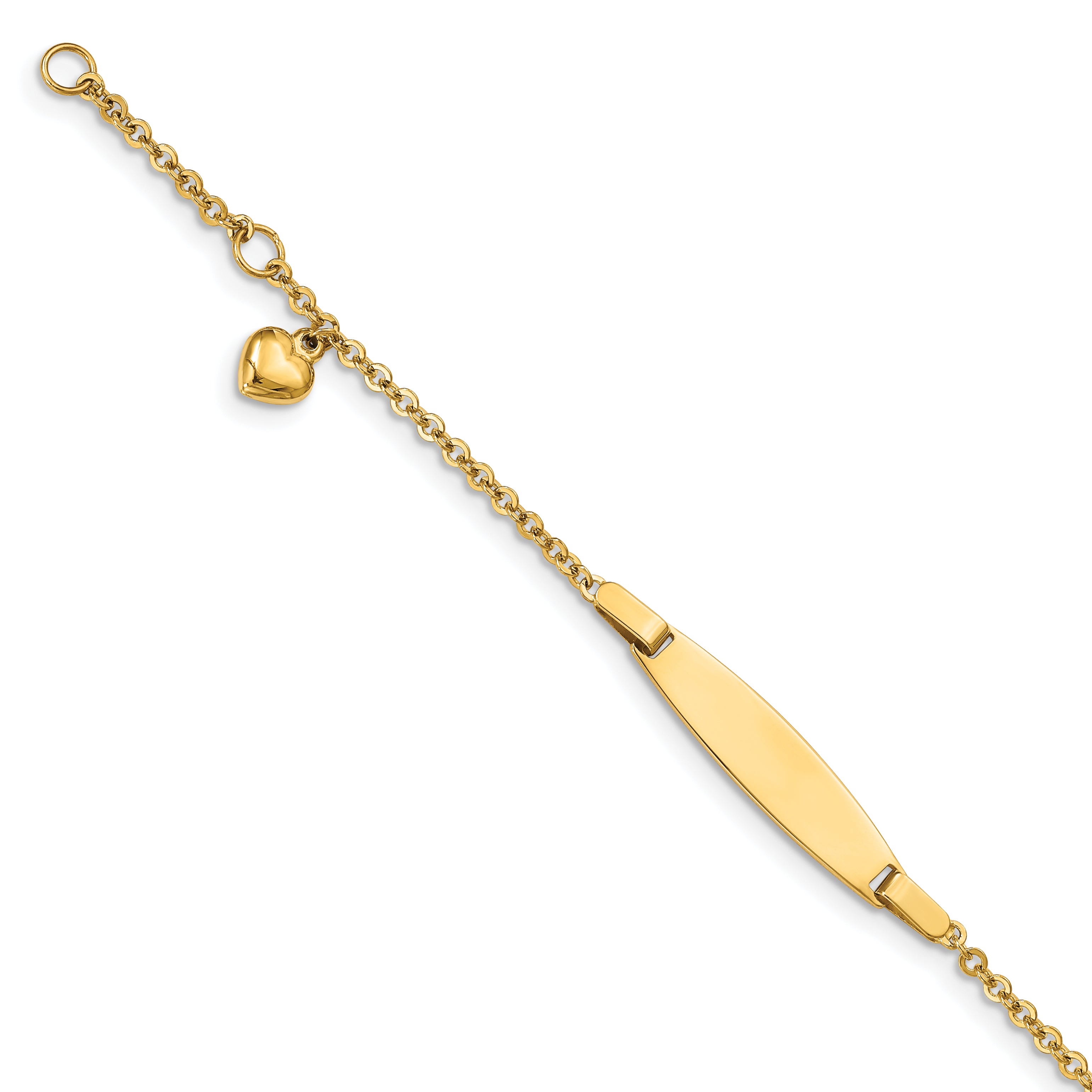 14K Polished w/ Dangling Heart w/1in ext. Baby ID Bracelet