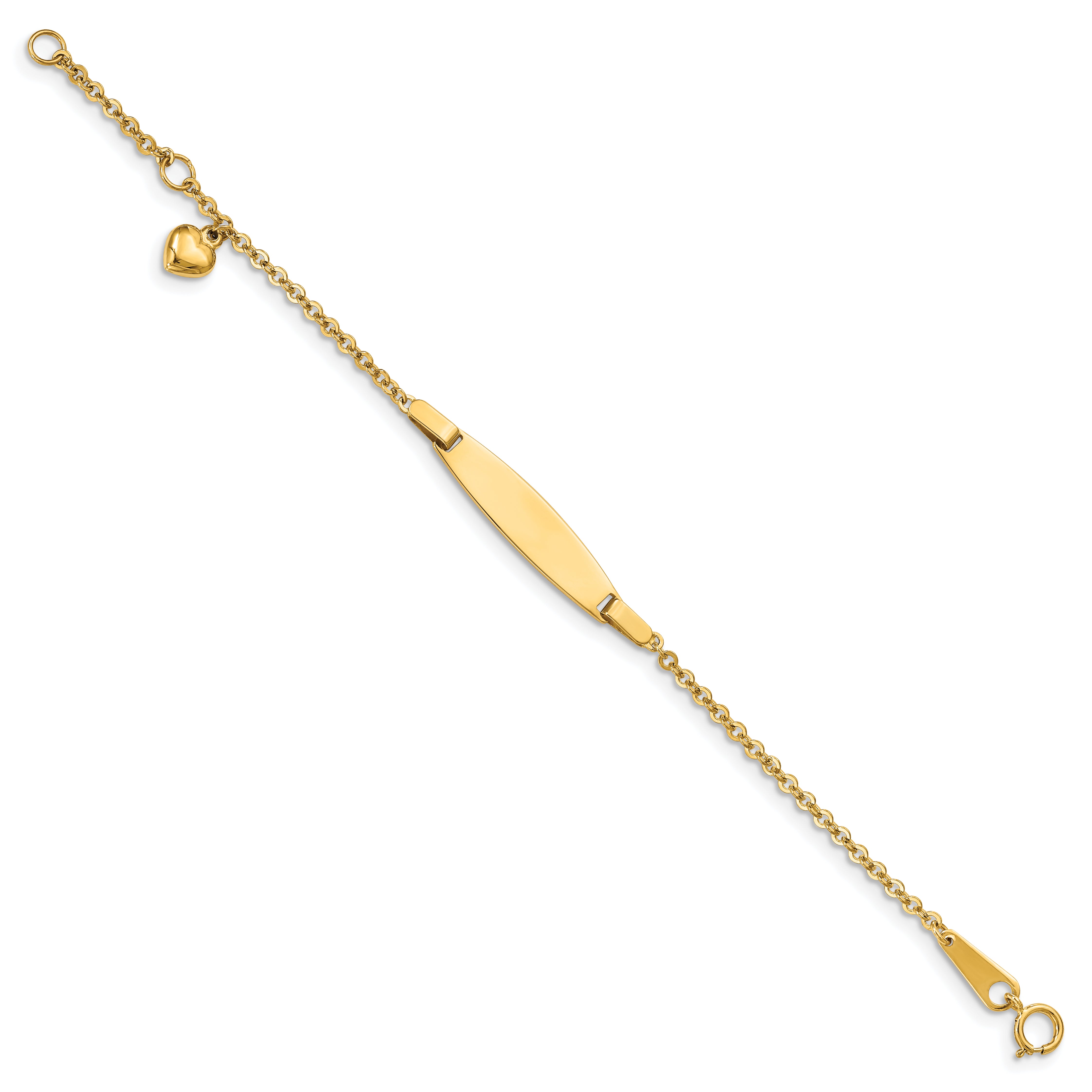 14K Polished w/ Dangling Heart w/1in ext. Baby ID Bracelet